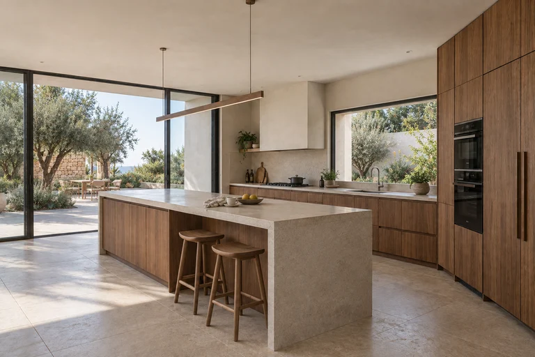 Inspiration — Cuisine avec îlot et façades en bois