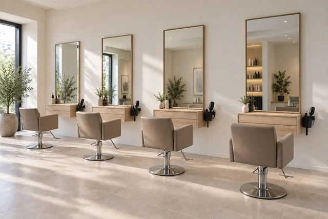 Postes de coiffure — Suspendu & léger. Consoles suspendues · tiroirs individuels