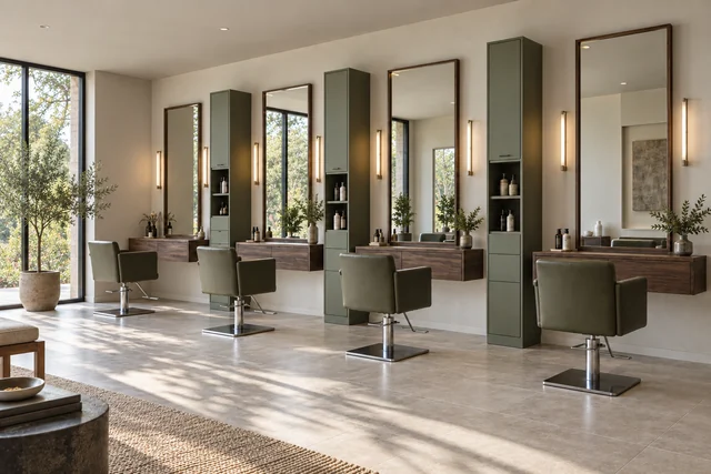 Postes de coiffure — Colonnes & rangement. Colonnes fermées · niches de proximité