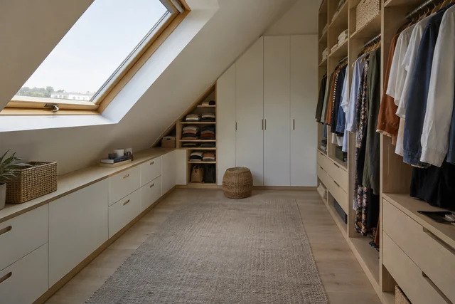 Sous la pente — Bouleau · blanc. Inspiration de pièce 3 × 4 m