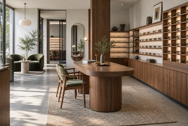 Opticien — Atelier de collection. Noyer · olive · crème