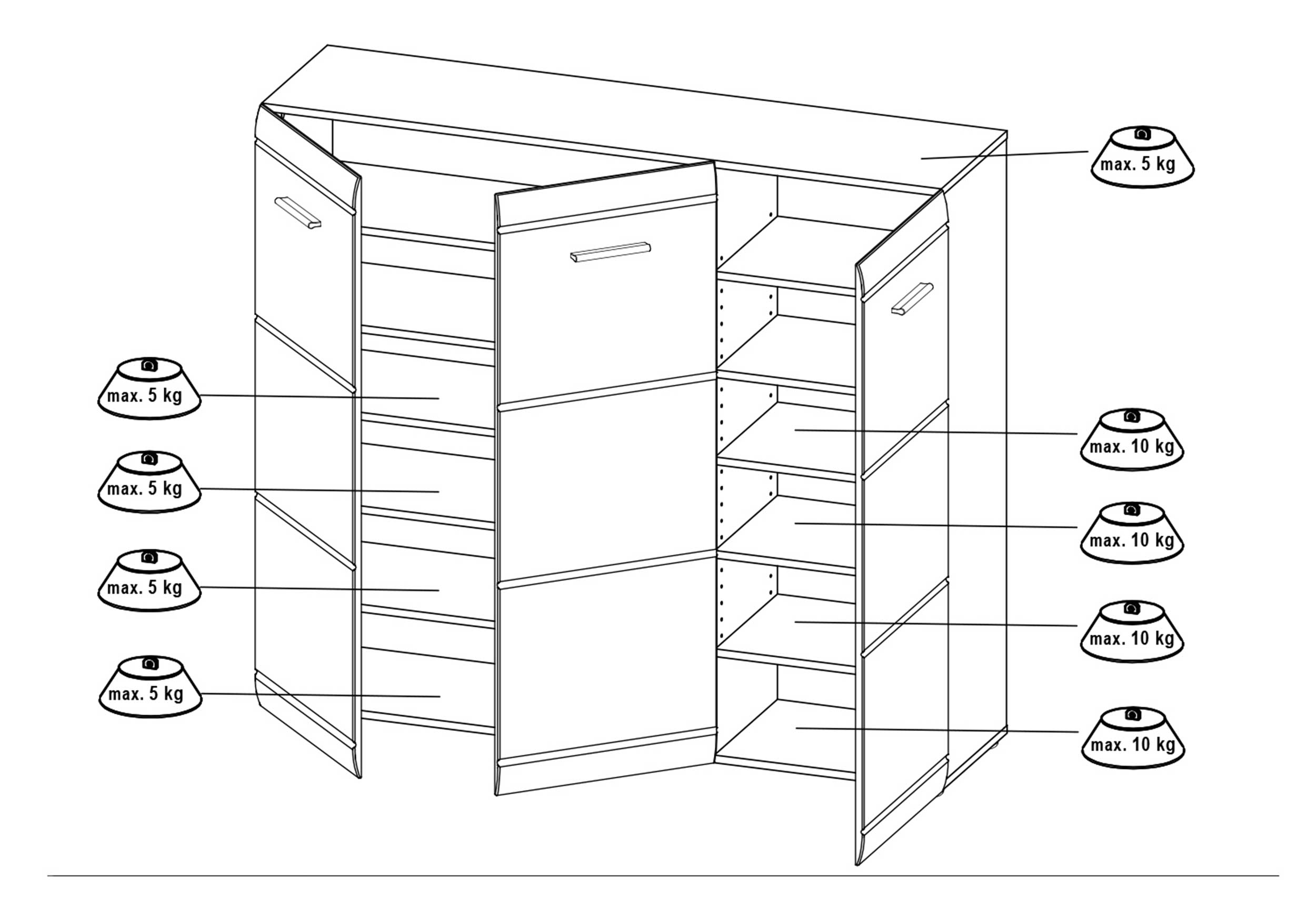 Armoire à chaussures Allan 134cm avec 3 portes - blanc brillant - Image 3
