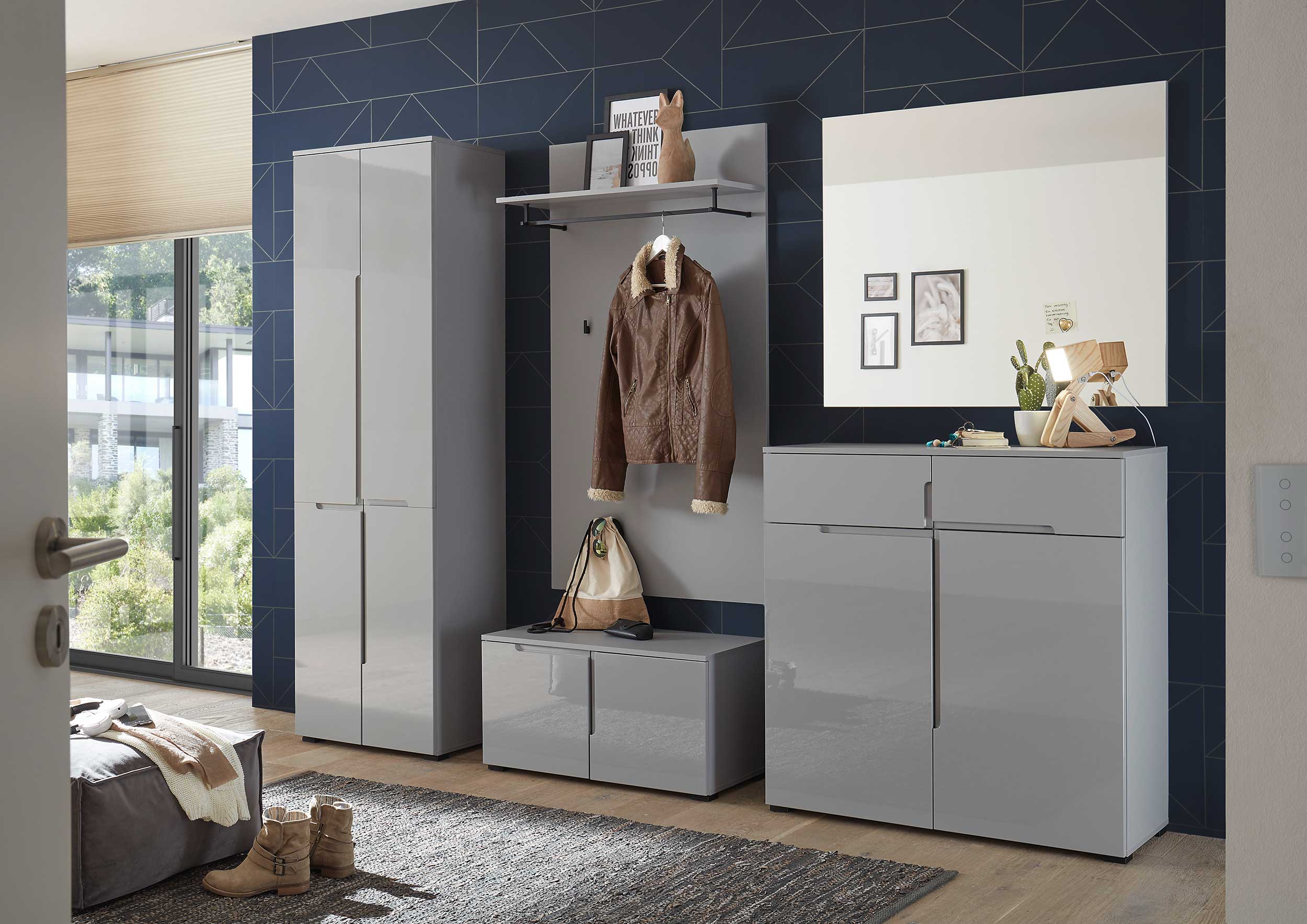 armoire à chaussures avec espace de rangement-gris brillant - Image 2