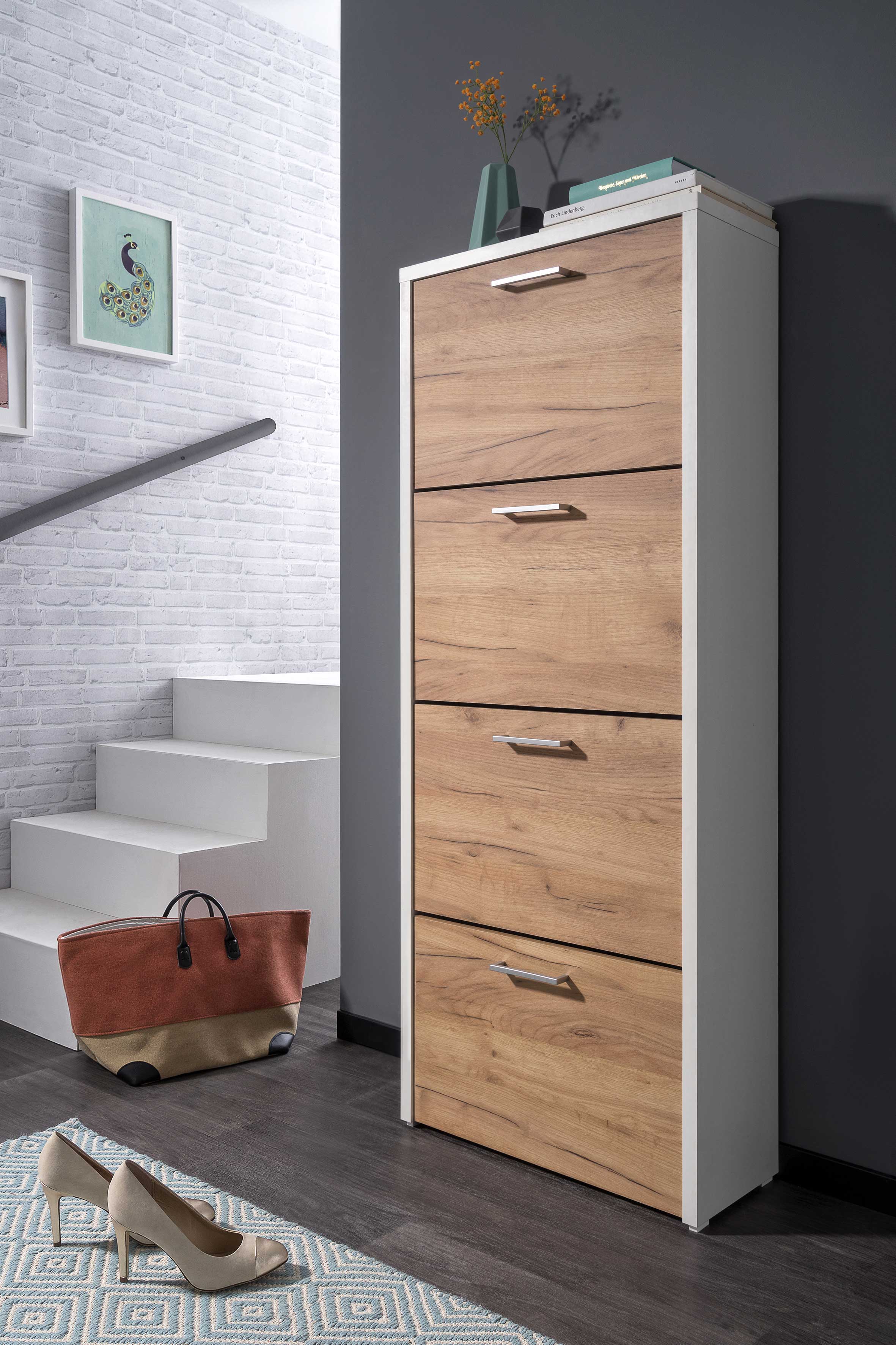 Armoire à chaussures Fulda 4 tiroirs - blanc/chêne - Image 8