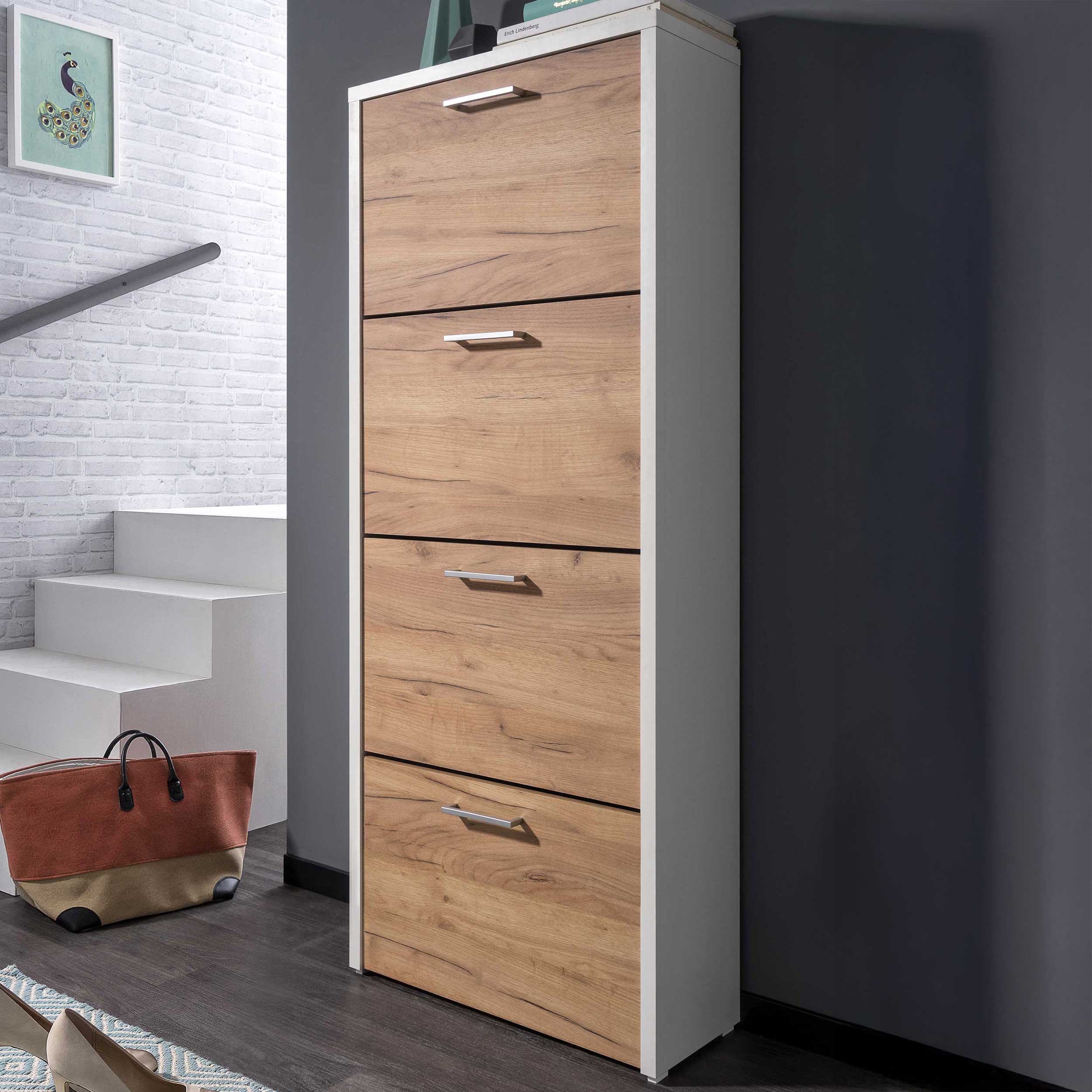 Armoire à chaussures Fulda 4 tiroirs - blanc/chêne