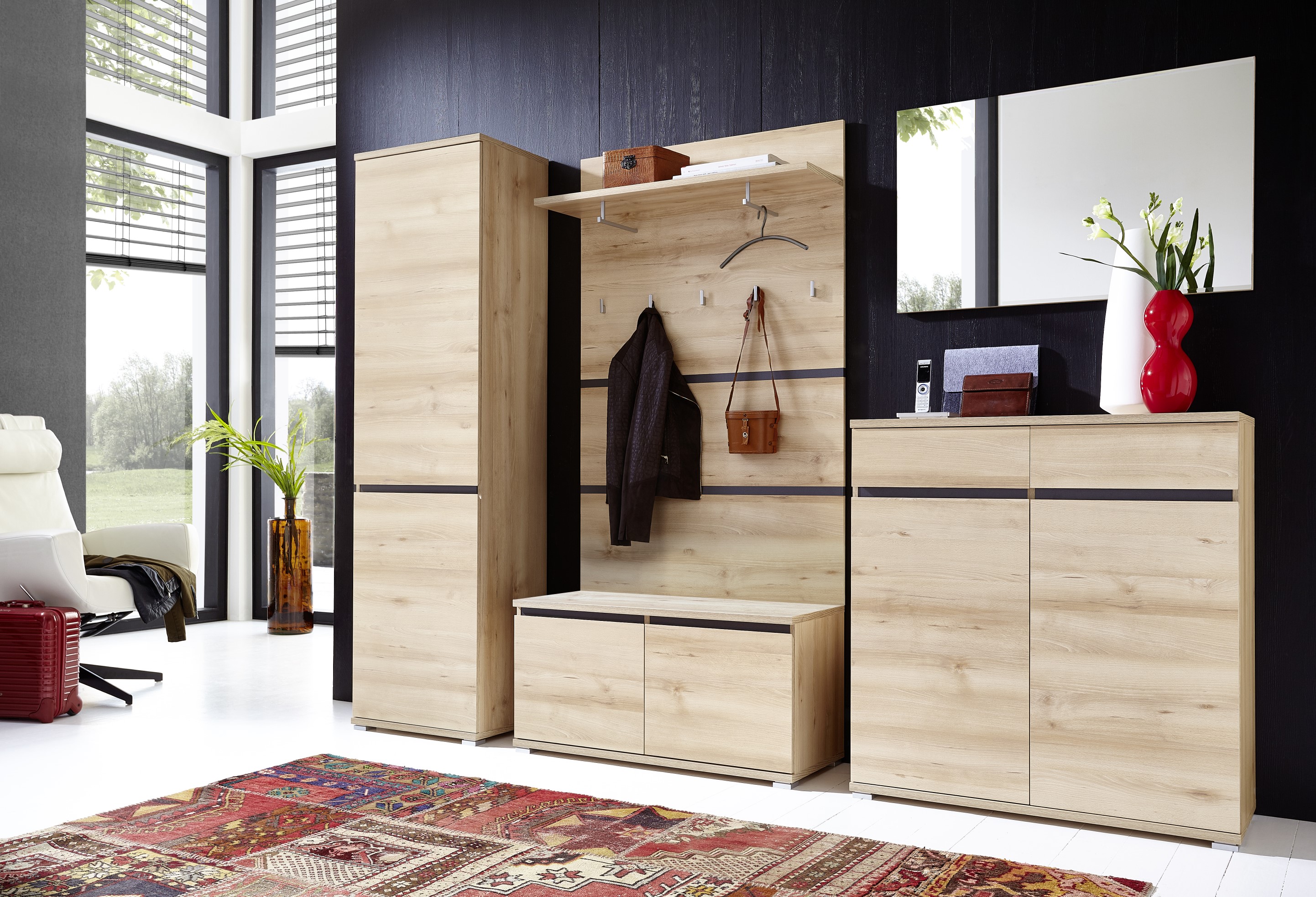 Armoire à chaussures Lissandro 96cm avec 2 portes & 2 tiroirs - hêtre - Image 3