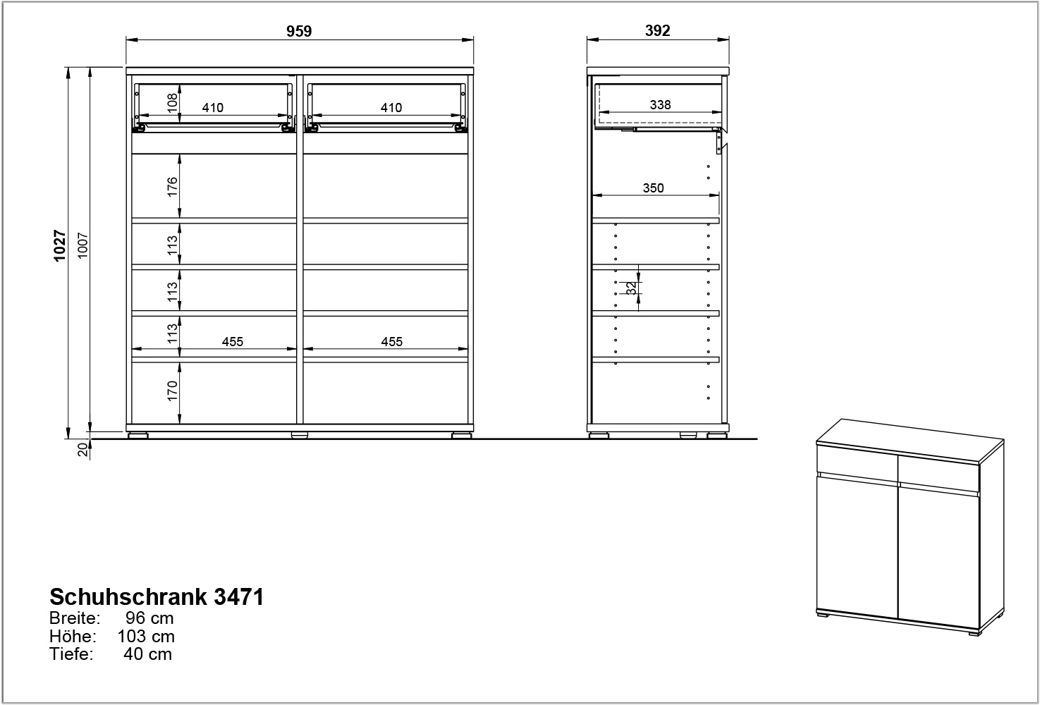 Armoire à chaussures Lissandro 96cm avec 2 portes & 2 tiroirs - hêtre - Image 4