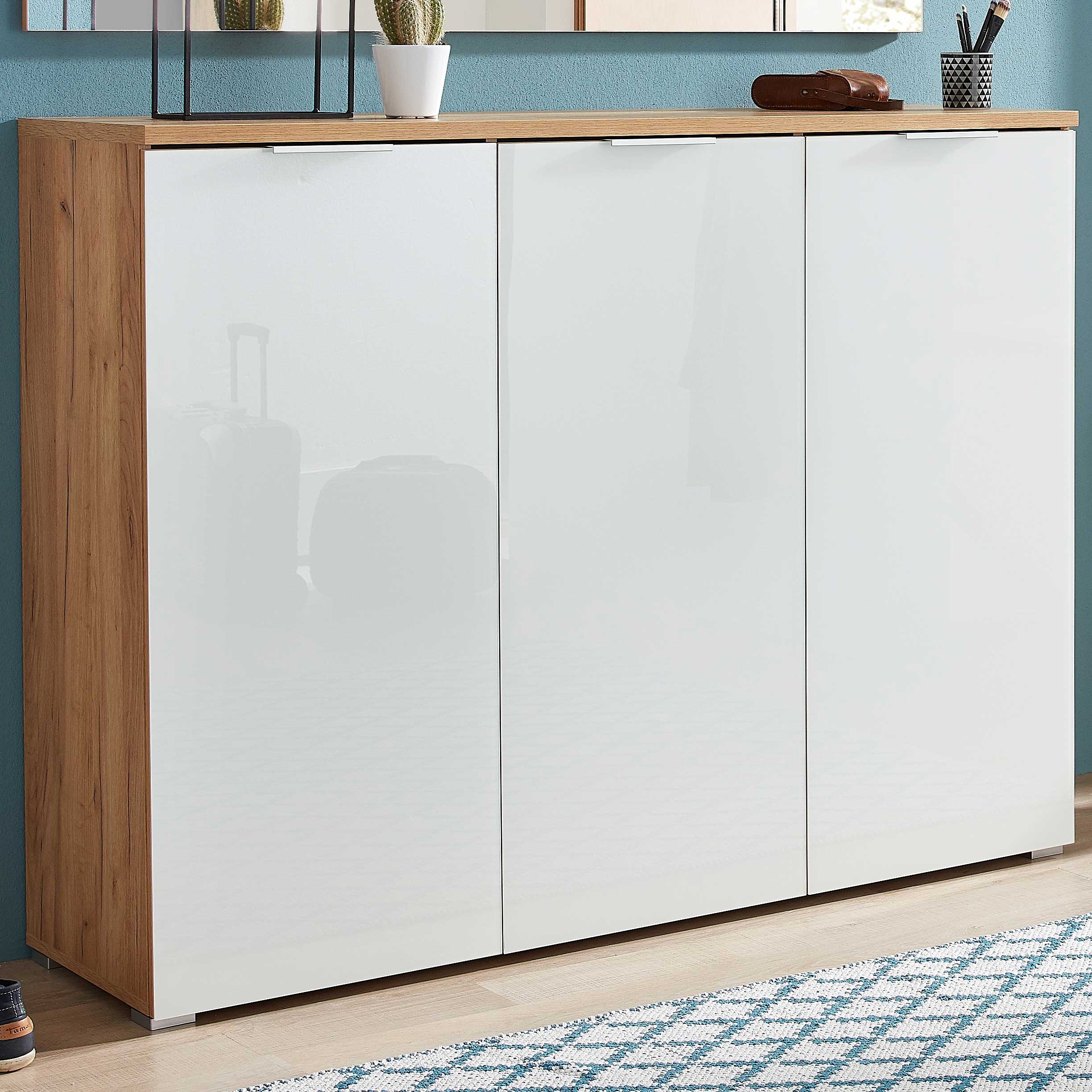 Armoire à chaussures Tille 134cm avec 3 portes - blanc/chêne