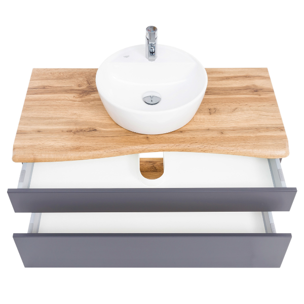 Armoire à lavabo Vikas 101cm 2 tiroirs - anthracite/chêne - Image 11