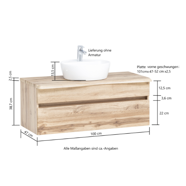 Armoire à lavabo Vikas 101cm 2 tiroirs - anthracite/chêne - Image 5
