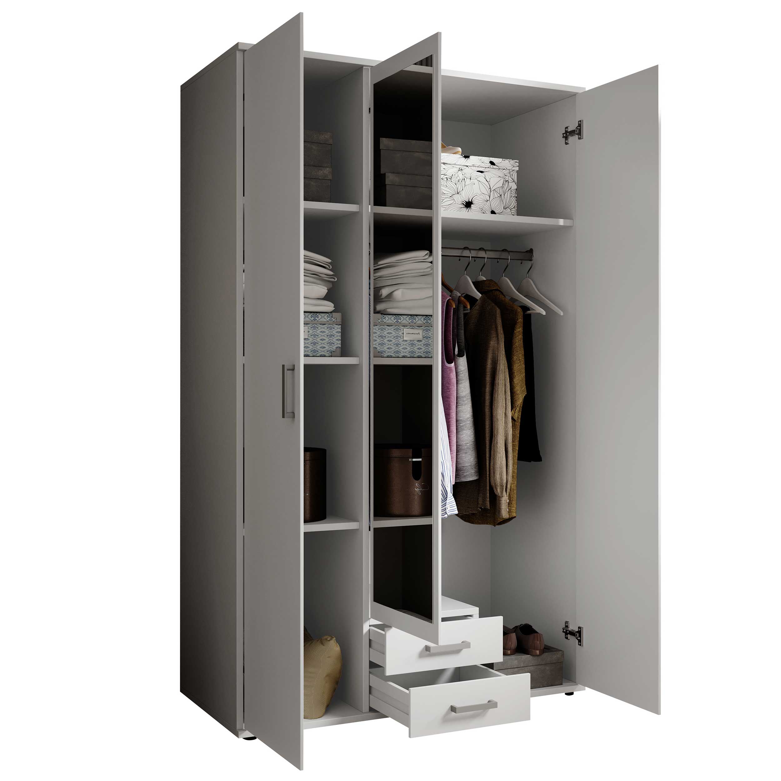 Armoire à vêtements Daniela 120cm à 3 portes & 2 tiroirs - blanc - Image 7