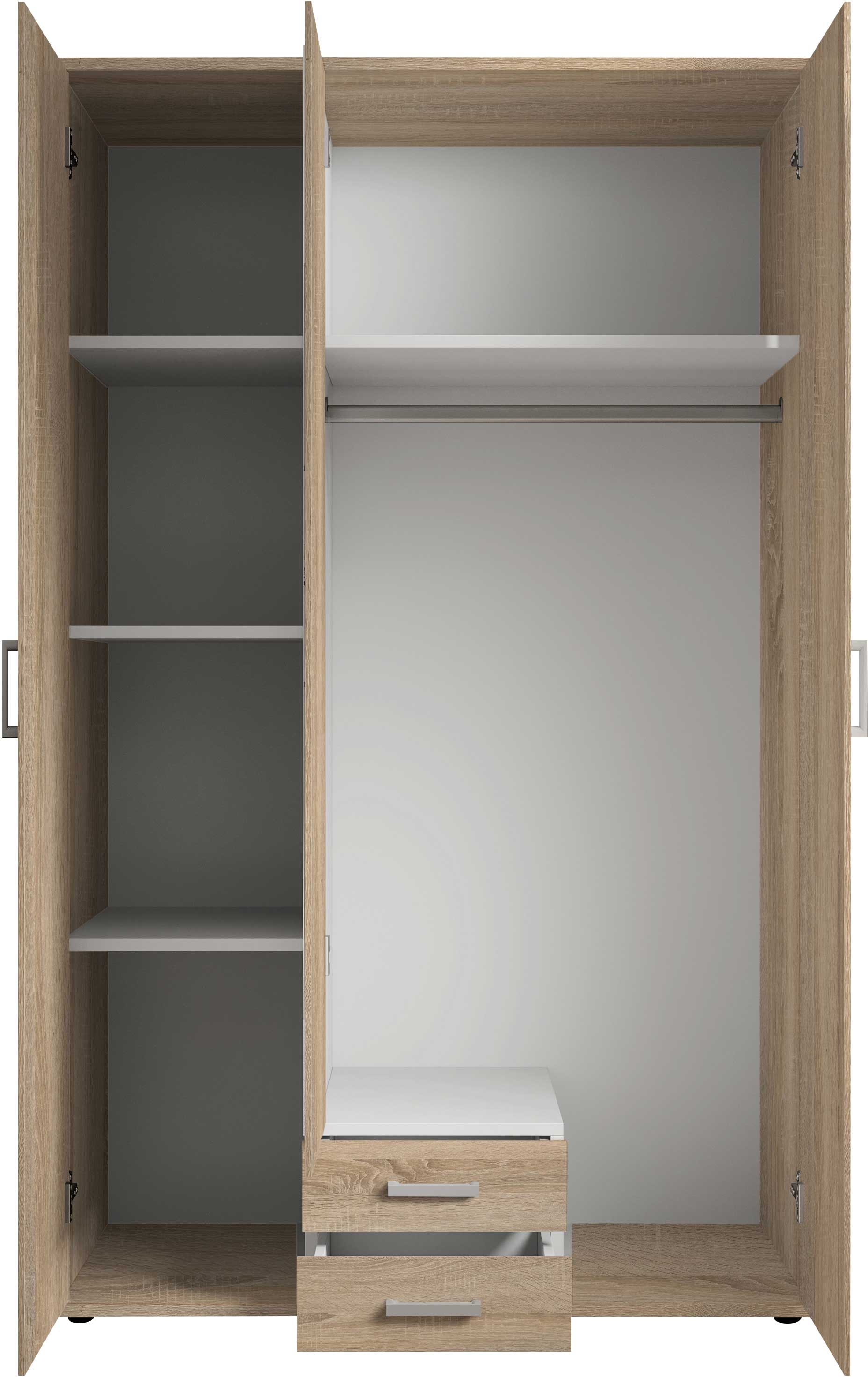 Armoire à vêtements Daniela 120cm à 3 portes & 2 tiroirs - chêne - Image 4