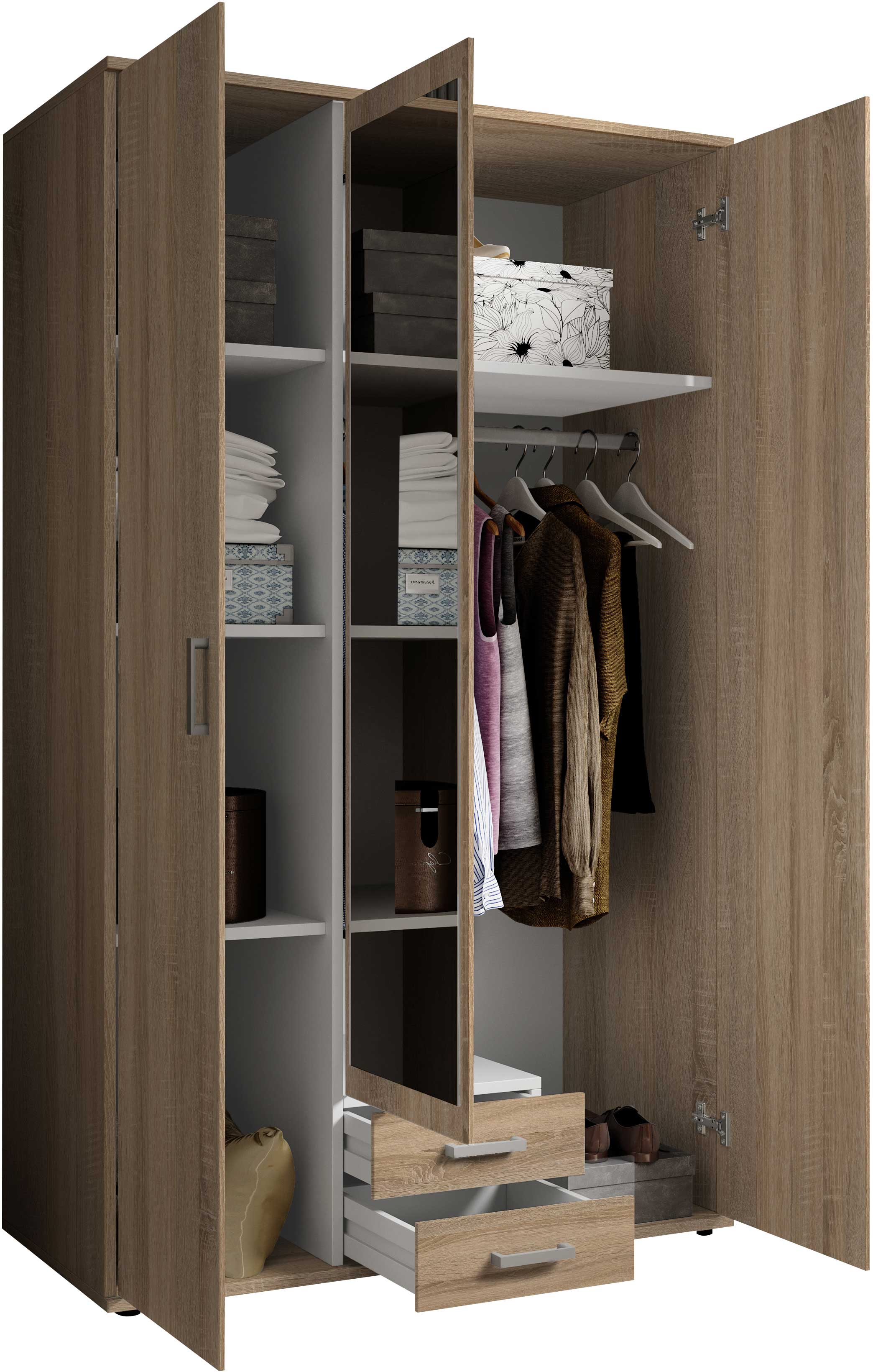 Armoire à vêtements Daniela 120cm à 3 portes & 2 tiroirs - chêne - Image 5