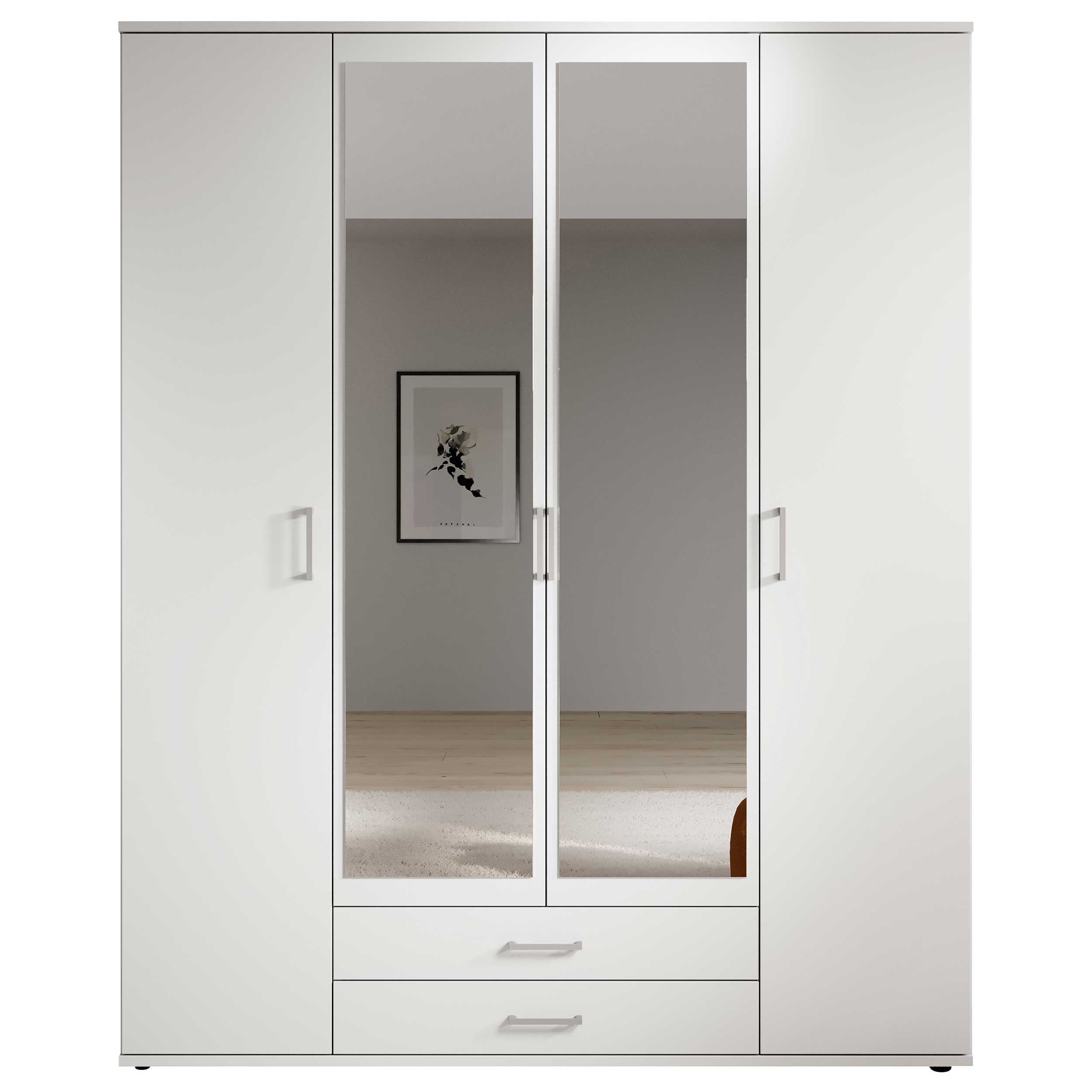 Armoire à vêtements Daniela 160cm à 4 portes & 2 tiroirs - blanc - Image 6