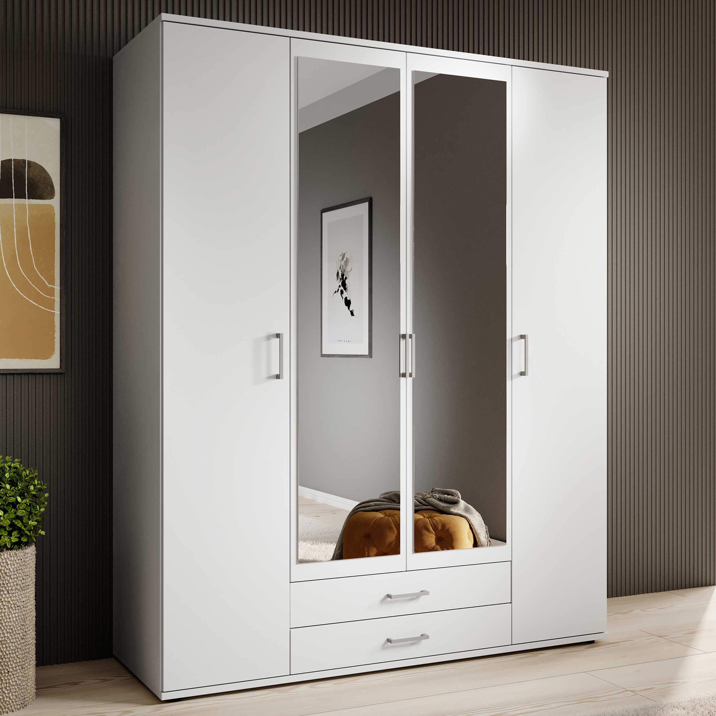 Armoire à vêtements Daniela 160cm à 4 portes & 2 tiroirs - blanc