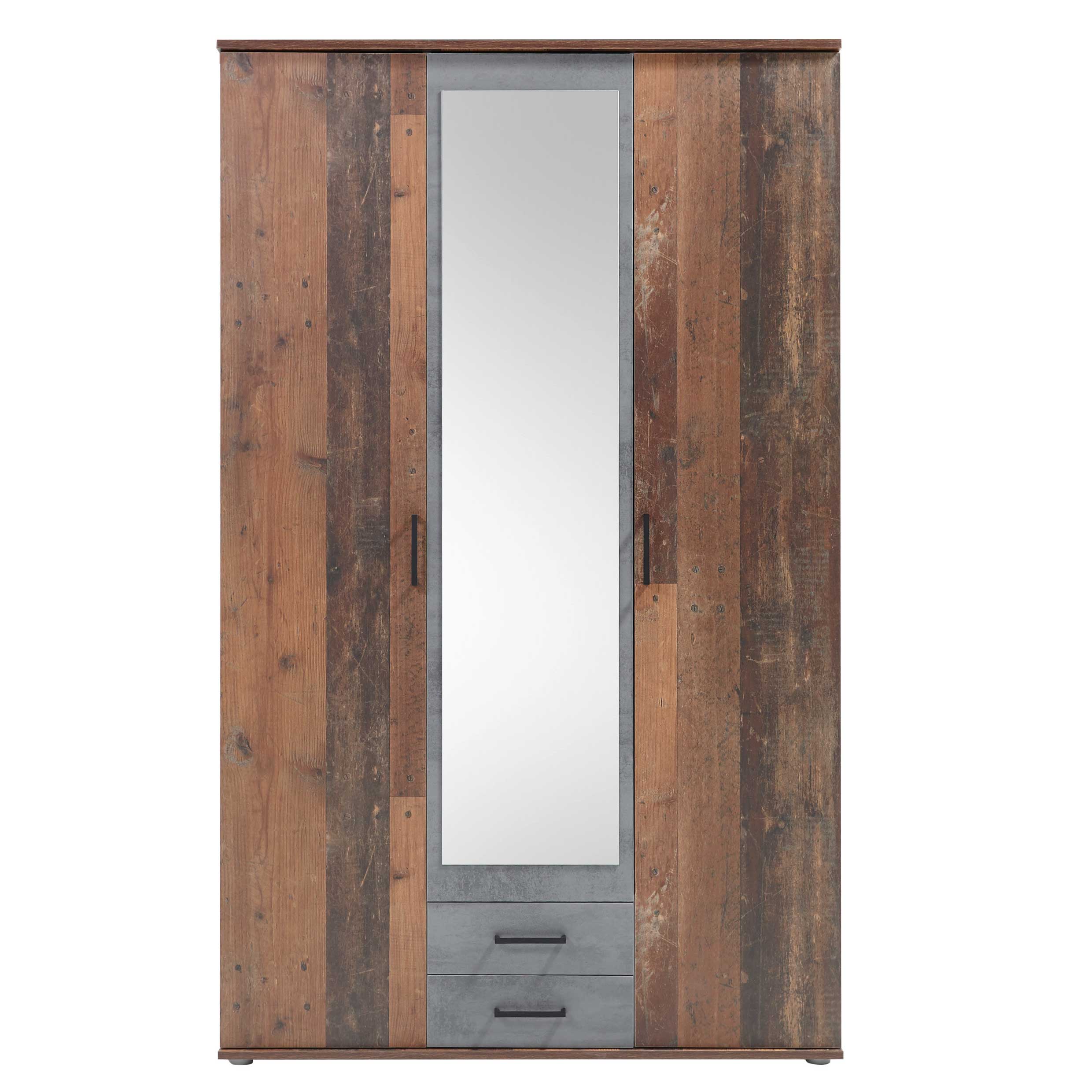 Armoire à vêtements Ellis 120cm à 3 portes & 2 tiroirs - vieux style/béton - Image 6