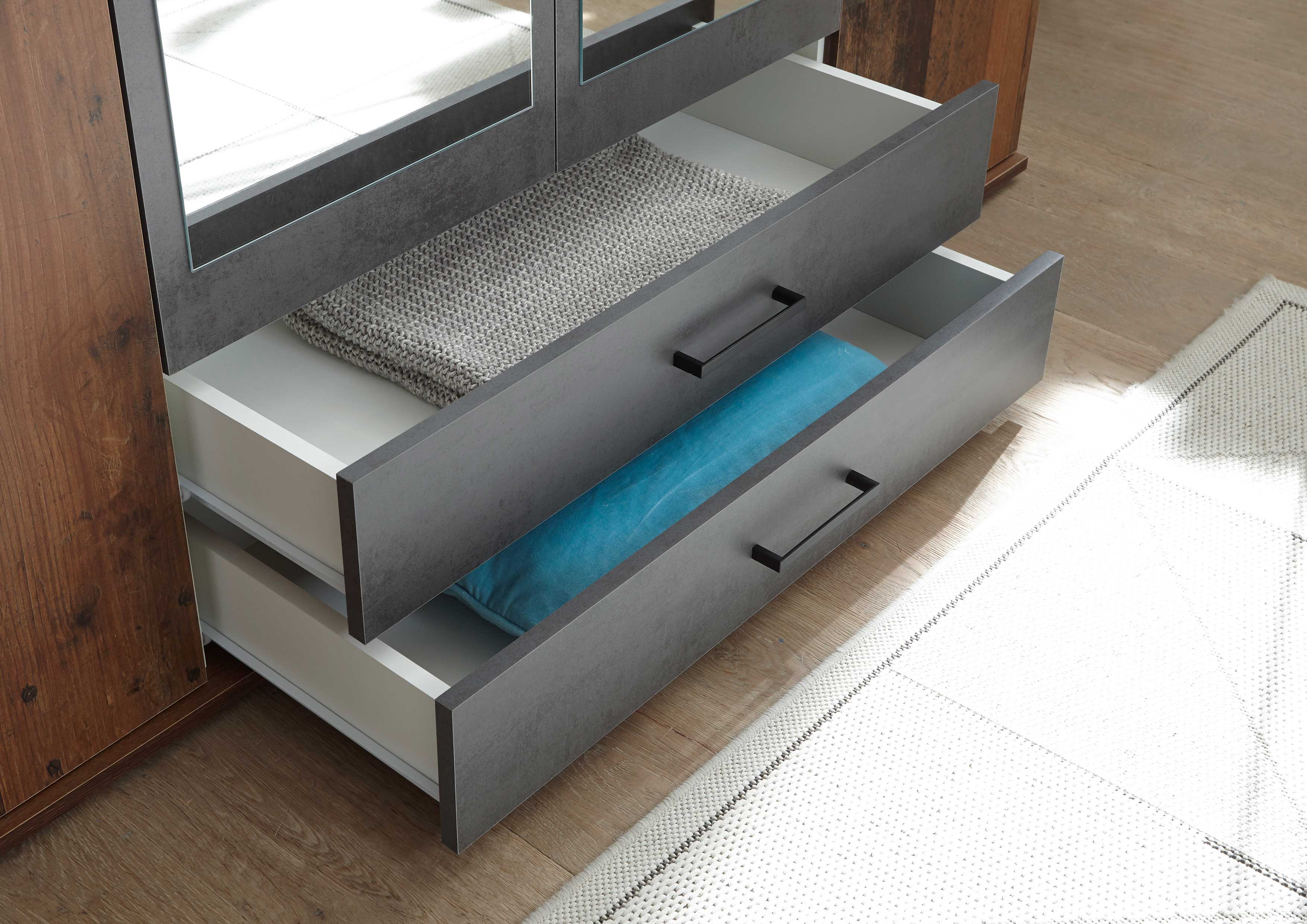 Armoire à vêtements Ellis 160cm à 4 portes & 2 tiroirs - vieux style/béton - Image 6