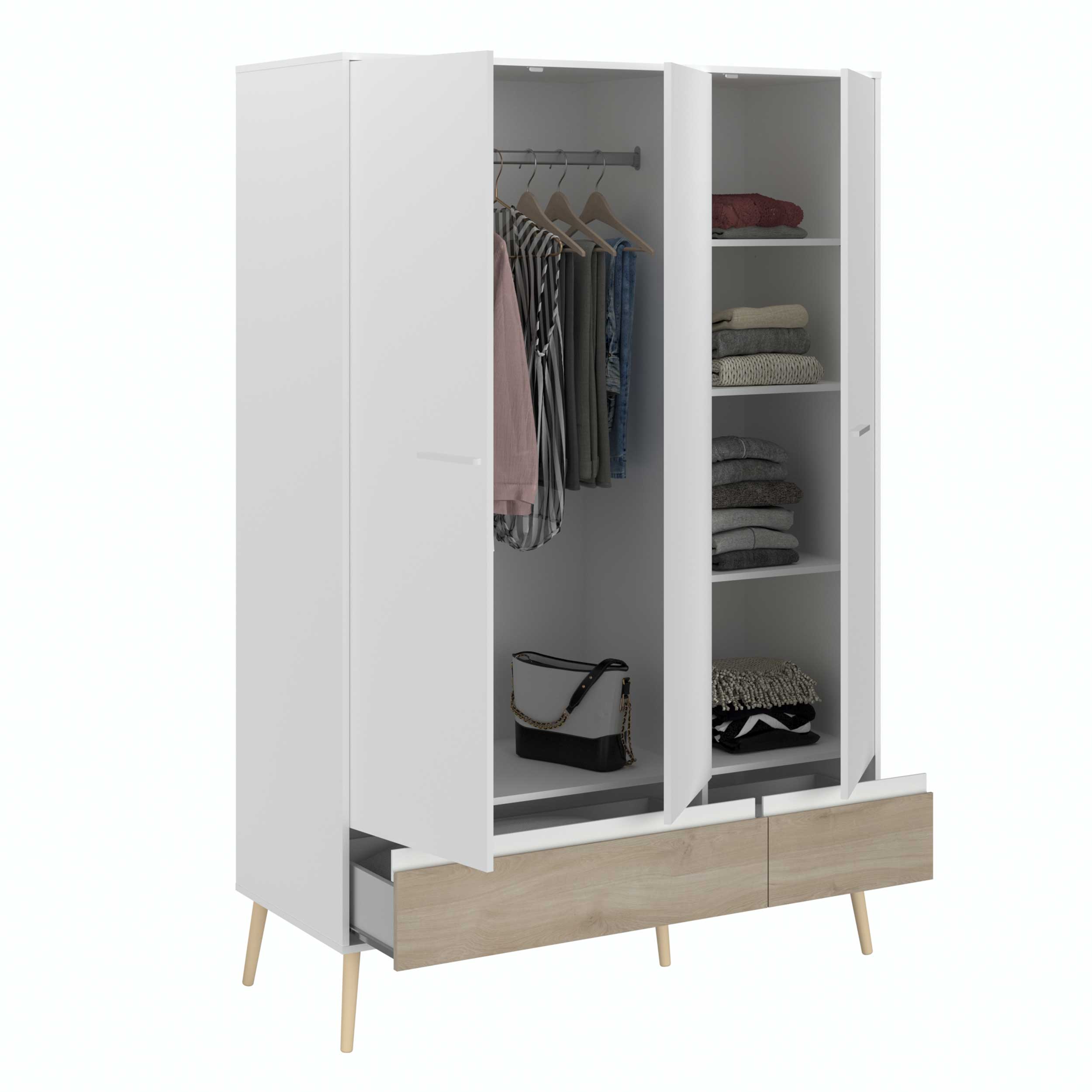 Armoire à vêtements Hardy 135 cm avec 3 portes - blanc/chêne - Image 6