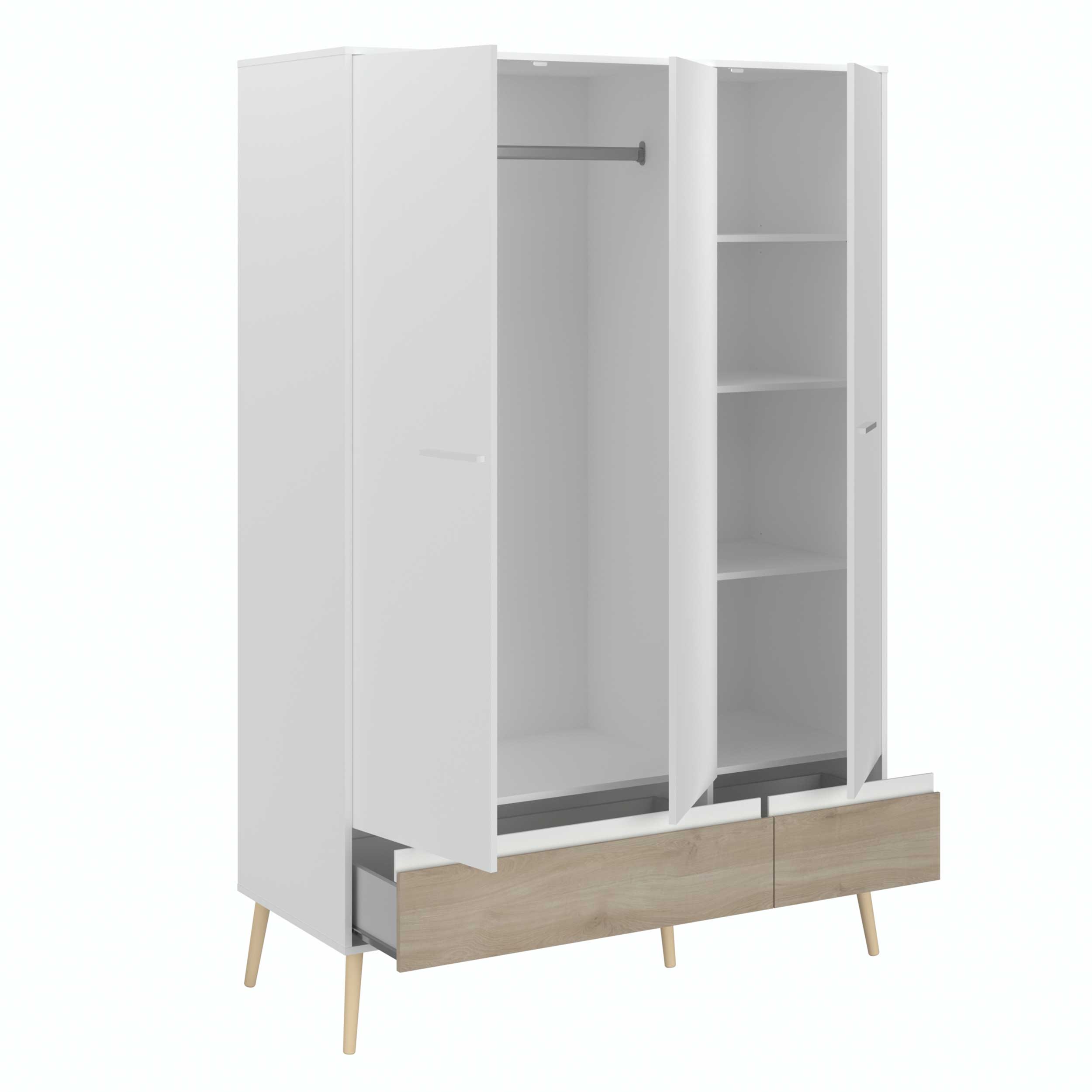 Armoire à vêtements Hardy 135 cm avec 3 portes - blanc/chêne - Image 7