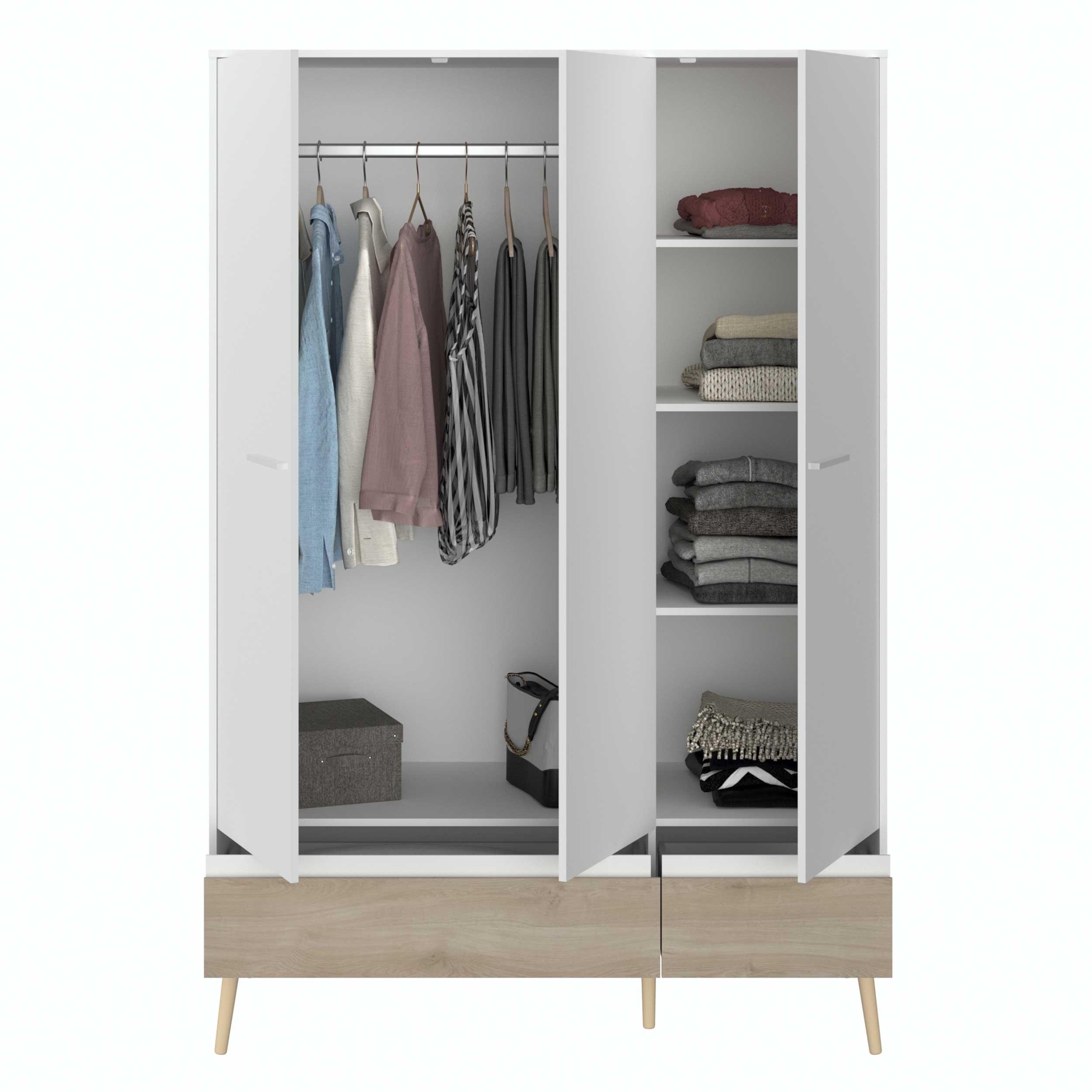 Armoire à vêtements Hardy 135 cm avec 3 portes - blanc/chêne - Image 9