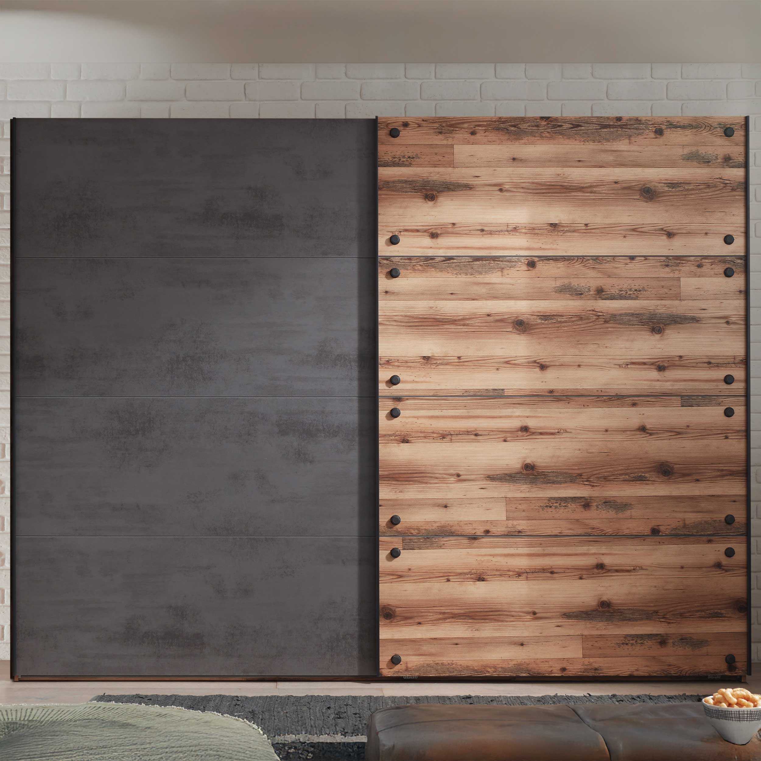 Armoire à vêtements Kalas 270cm avec 2 portes - gris/brun