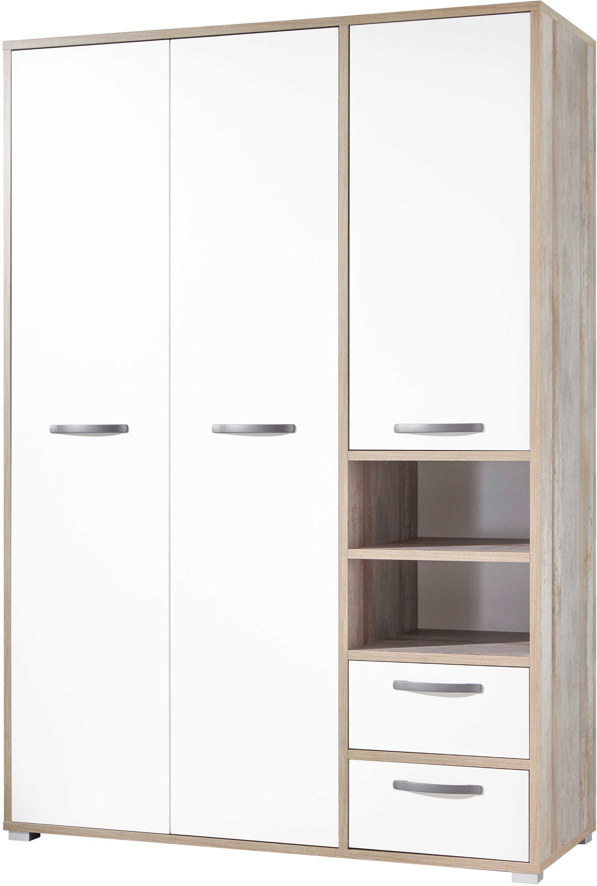 Armoire à vêtements Petrus 138cm 3 portes & 2 tiroirs - blanc/bois flottant - Image 6