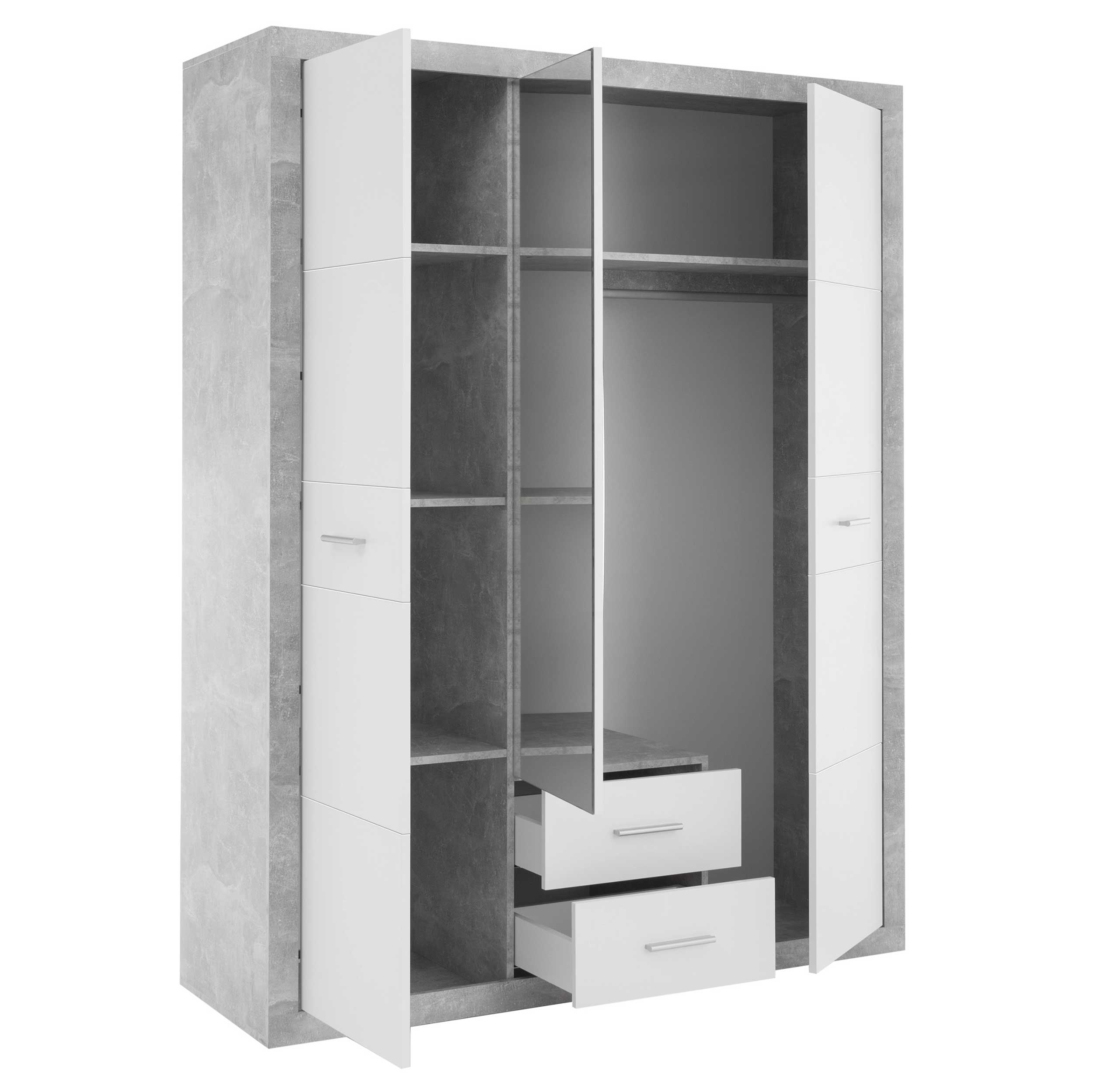Armoire à vêtements Storck 151cm 3 portes & 2 tiroirs - béton/blanc - Image 5