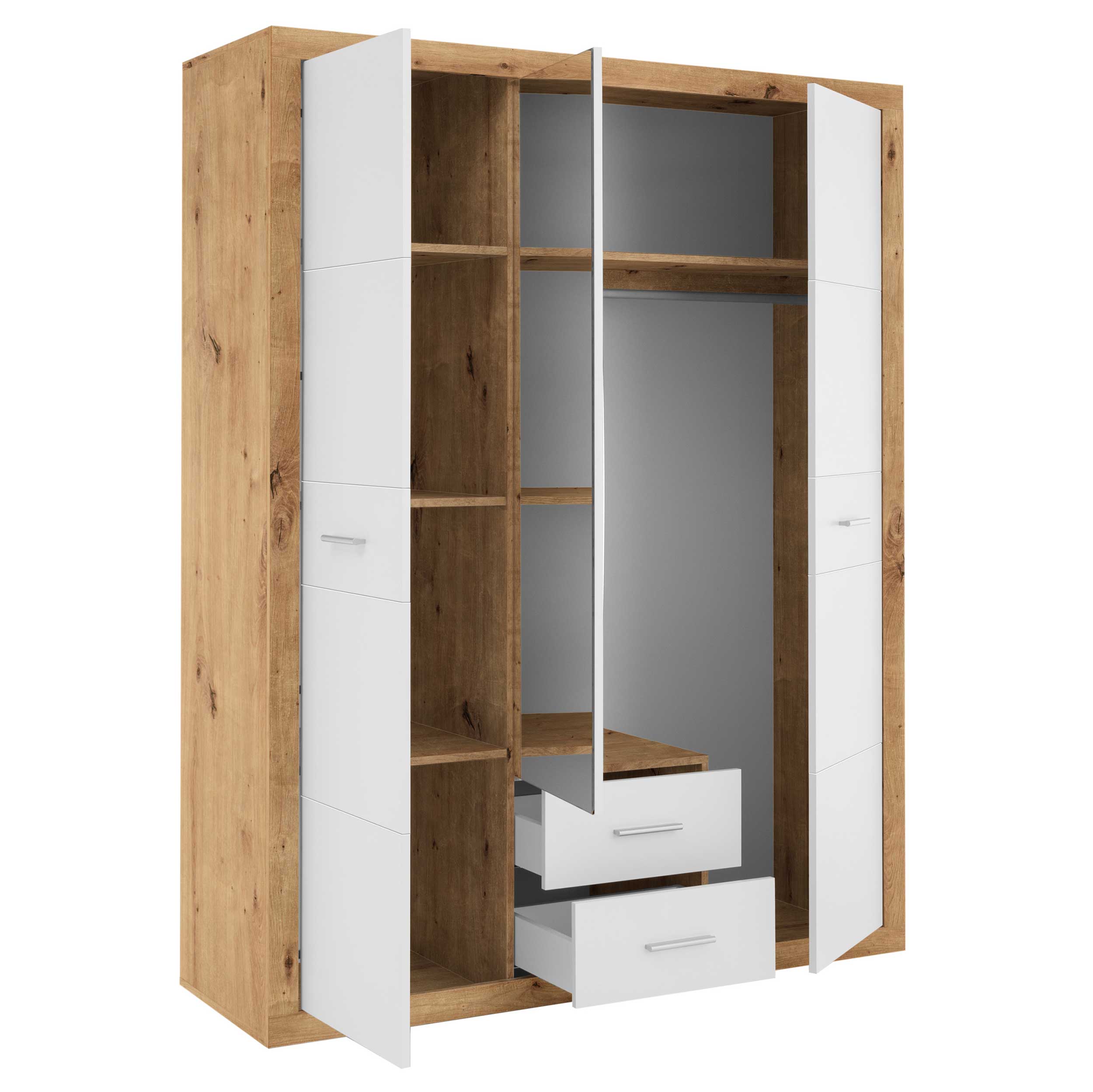 Armoire à vêtements Storck 151cm 3 portes & 2 tiroirs - chêne artisan/blanc - Image 2