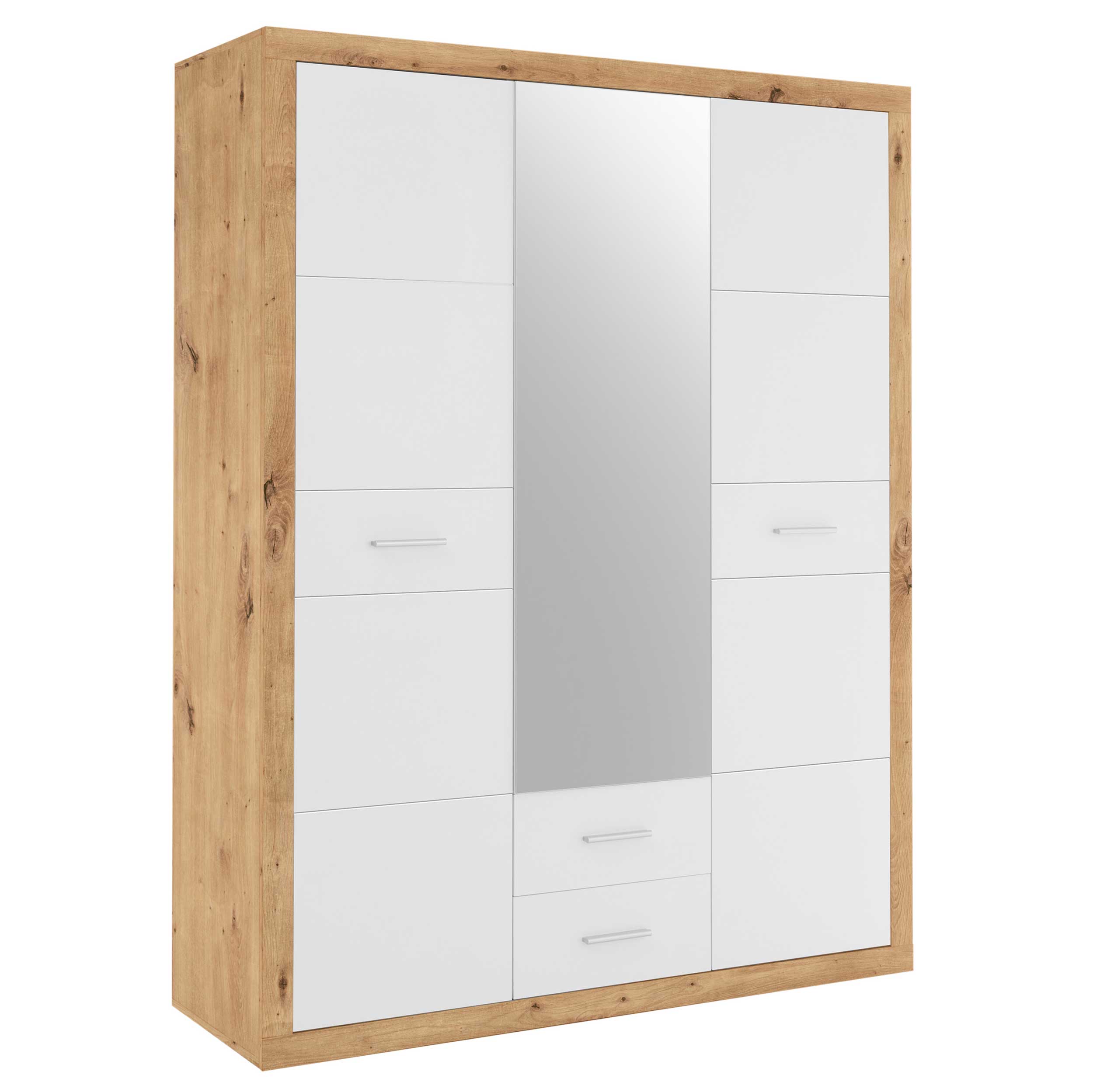 Armoire à vêtements Storck 151cm 3 portes & 2 tiroirs - chêne artisan/blanc - Image 8