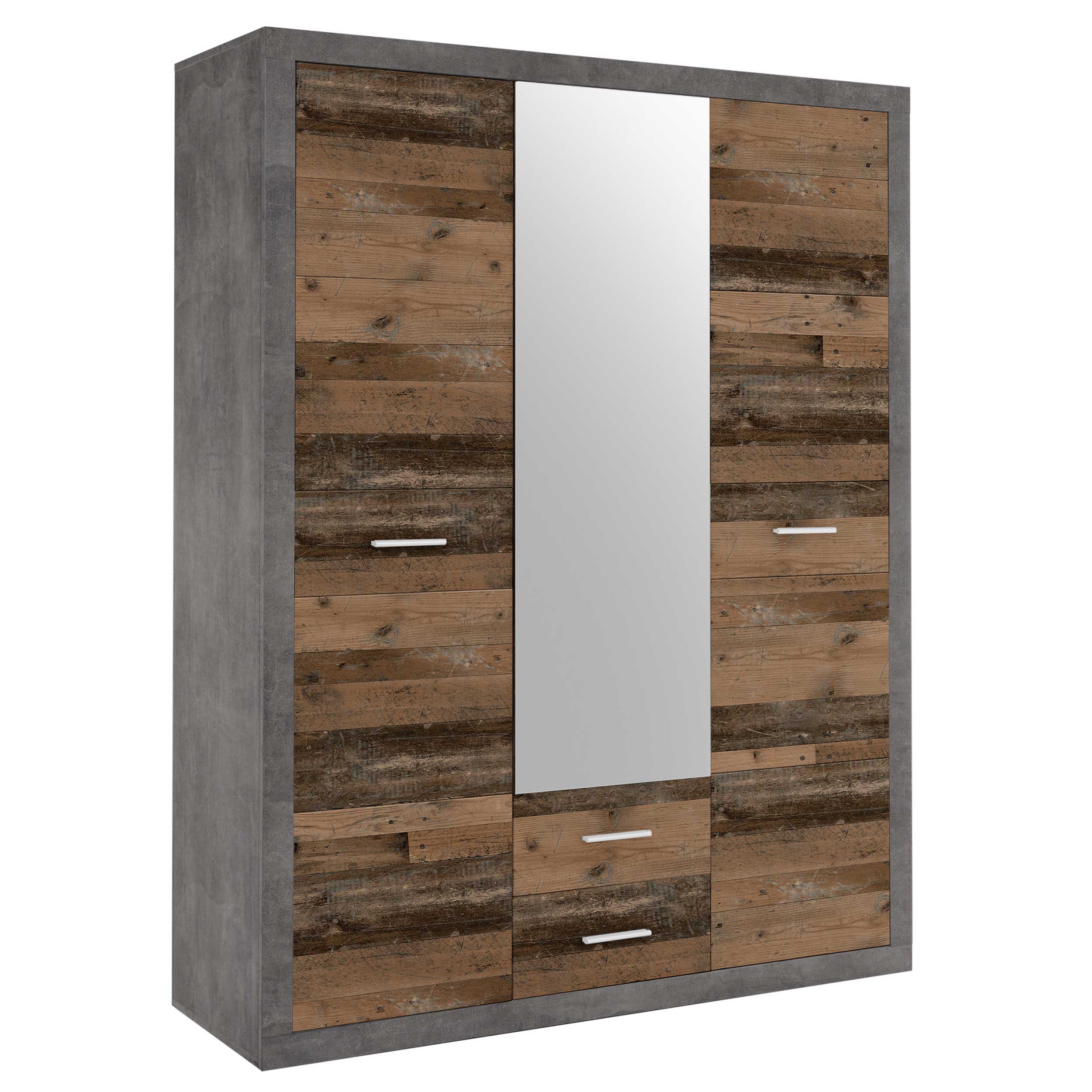 Armoire à vêtements Storck 151cm 3 portes & 2 tiroirs - vieux style/béton - Image 12