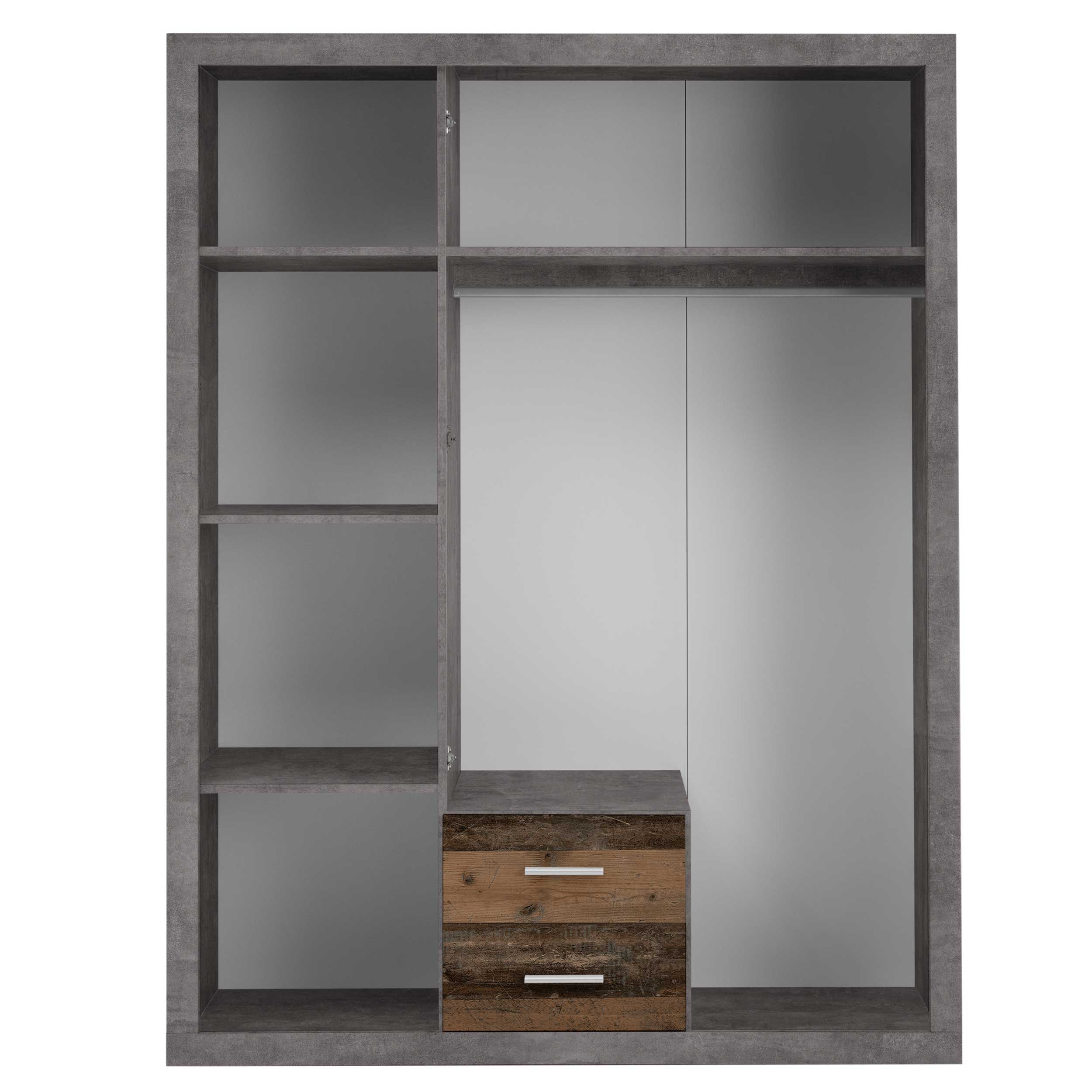 Armoire à vêtements Storck 151cm 3 portes & 2 tiroirs - vieux style/béton - Image 4