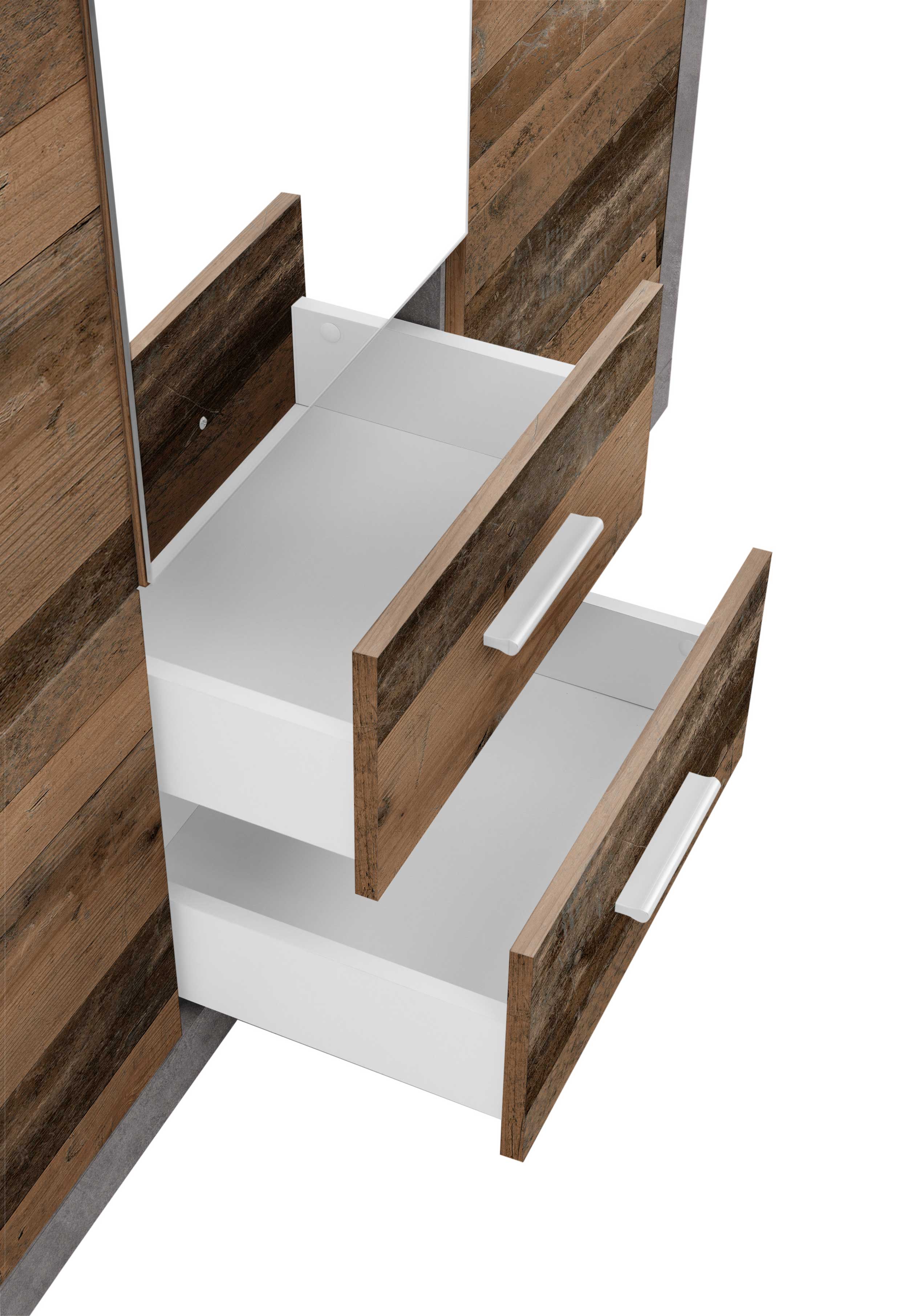 Armoire à vêtements Storck 151cm 3 portes & 2 tiroirs - vieux style/béton - Image 5