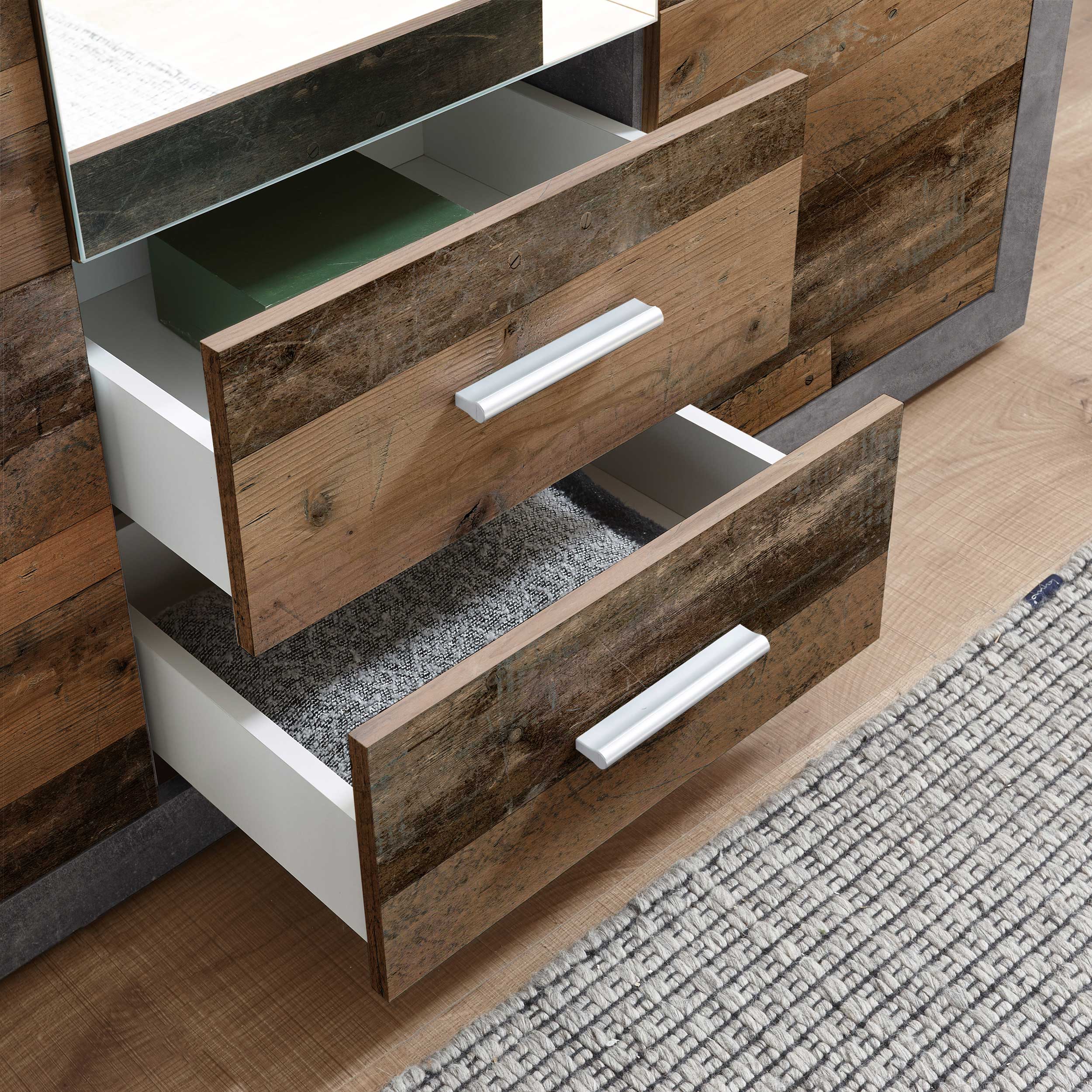 Armoire à vêtements Storck 151cm 3 portes & 2 tiroirs - vieux style/béton - Image 8