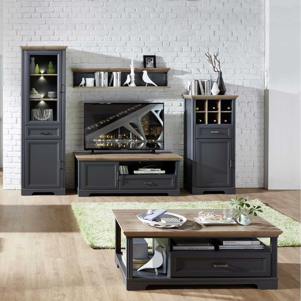 Armoire à vin Samine 66cm pour 6 bouteilles 1 porte & 1 tiroir - graphite/chêne - Image 3