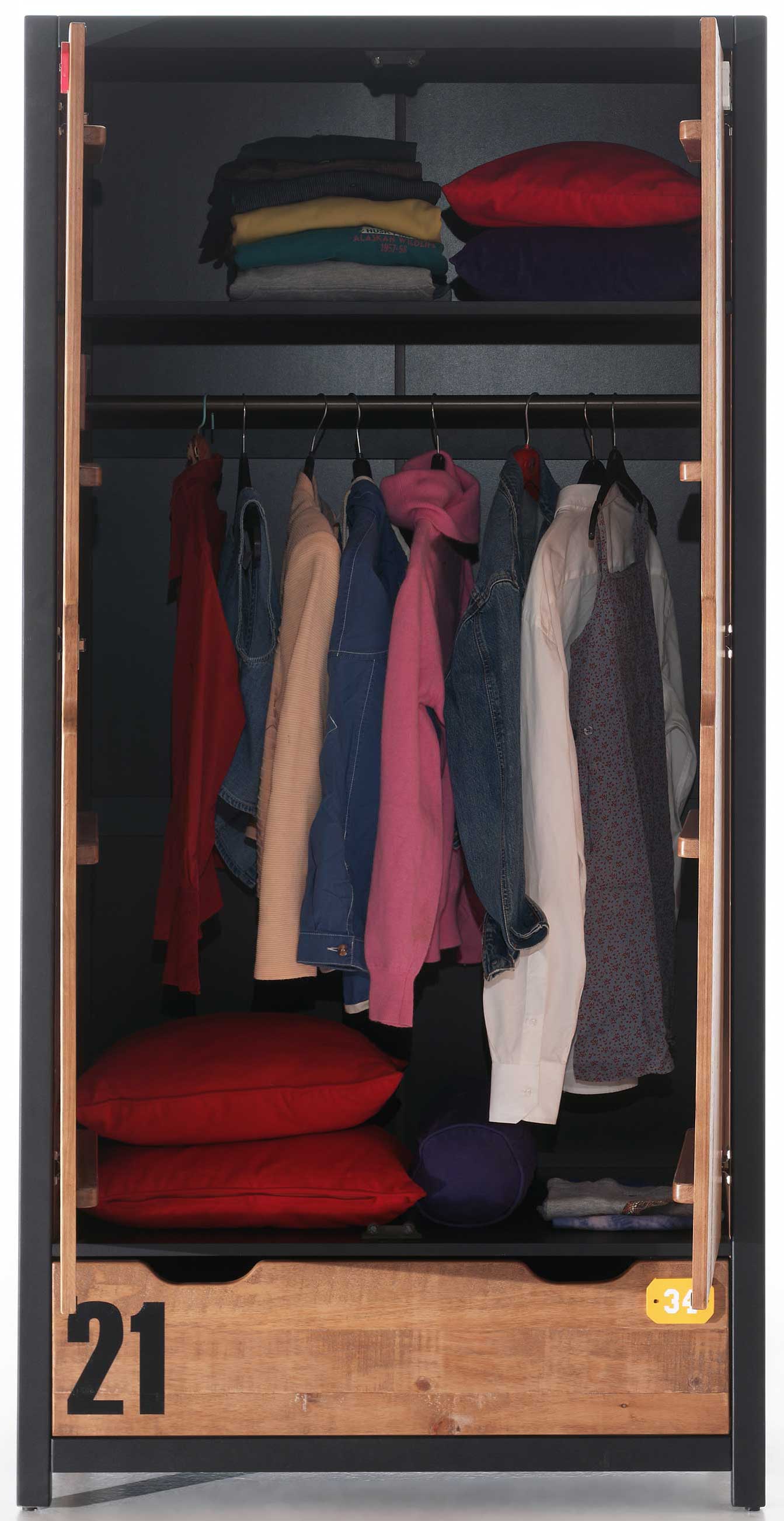 Armoire Alex 2 portes - pin/noir - Image 3