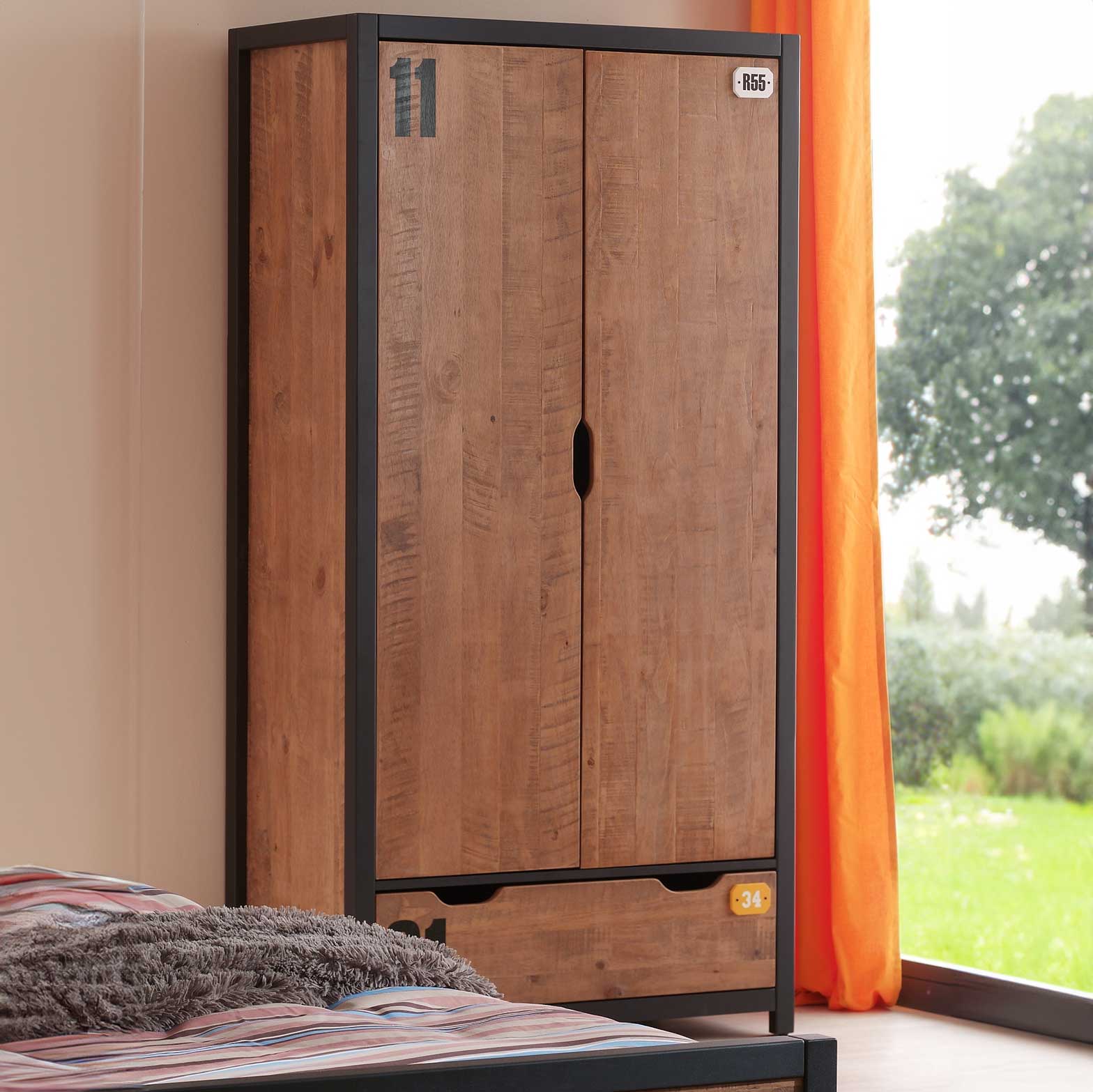 Armoire Alex 2 portes - pin/noir - Image 1