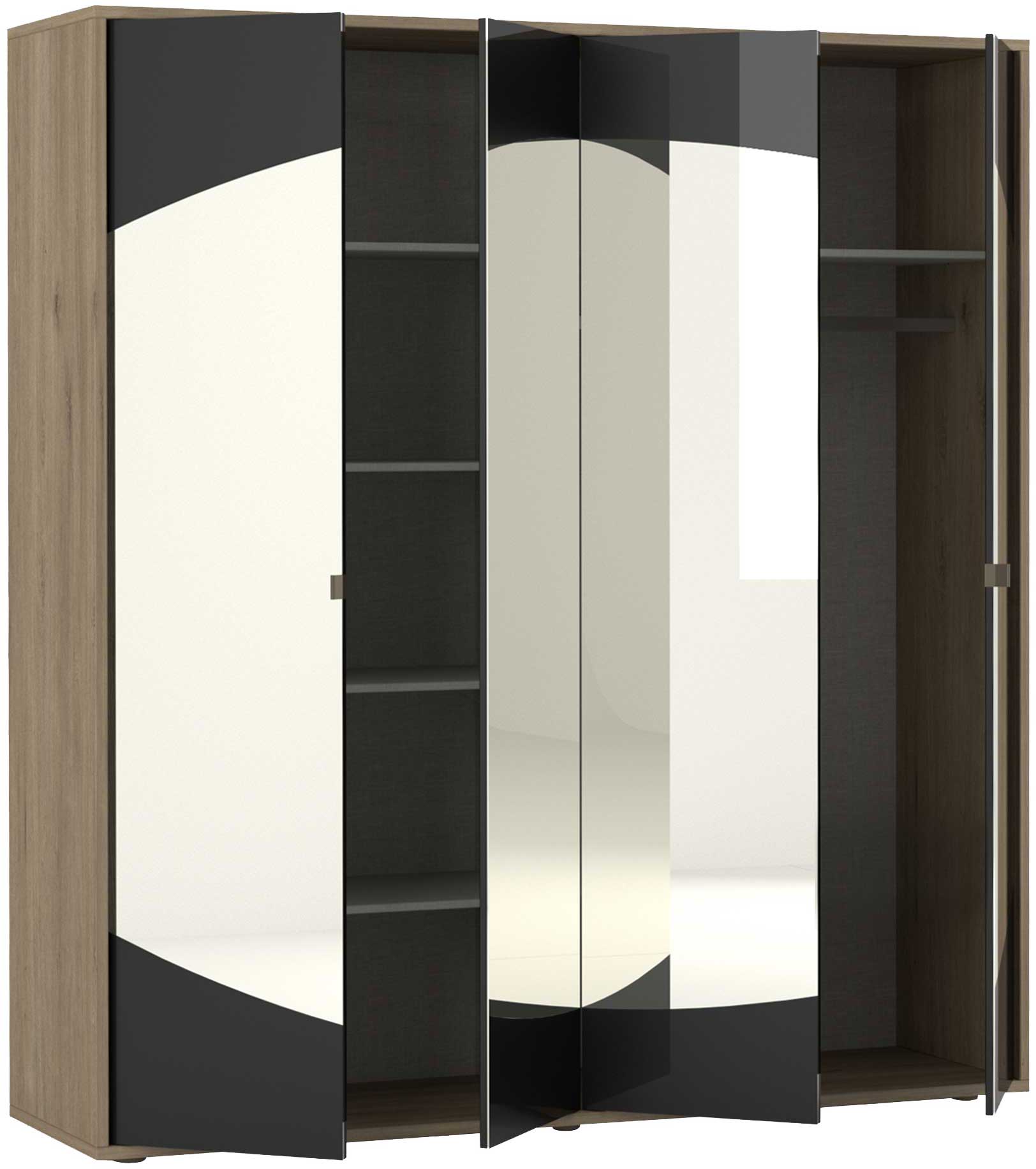 Armoire Avalon 200cm avec miroir 4 portes - chêne/noir - Image 3
