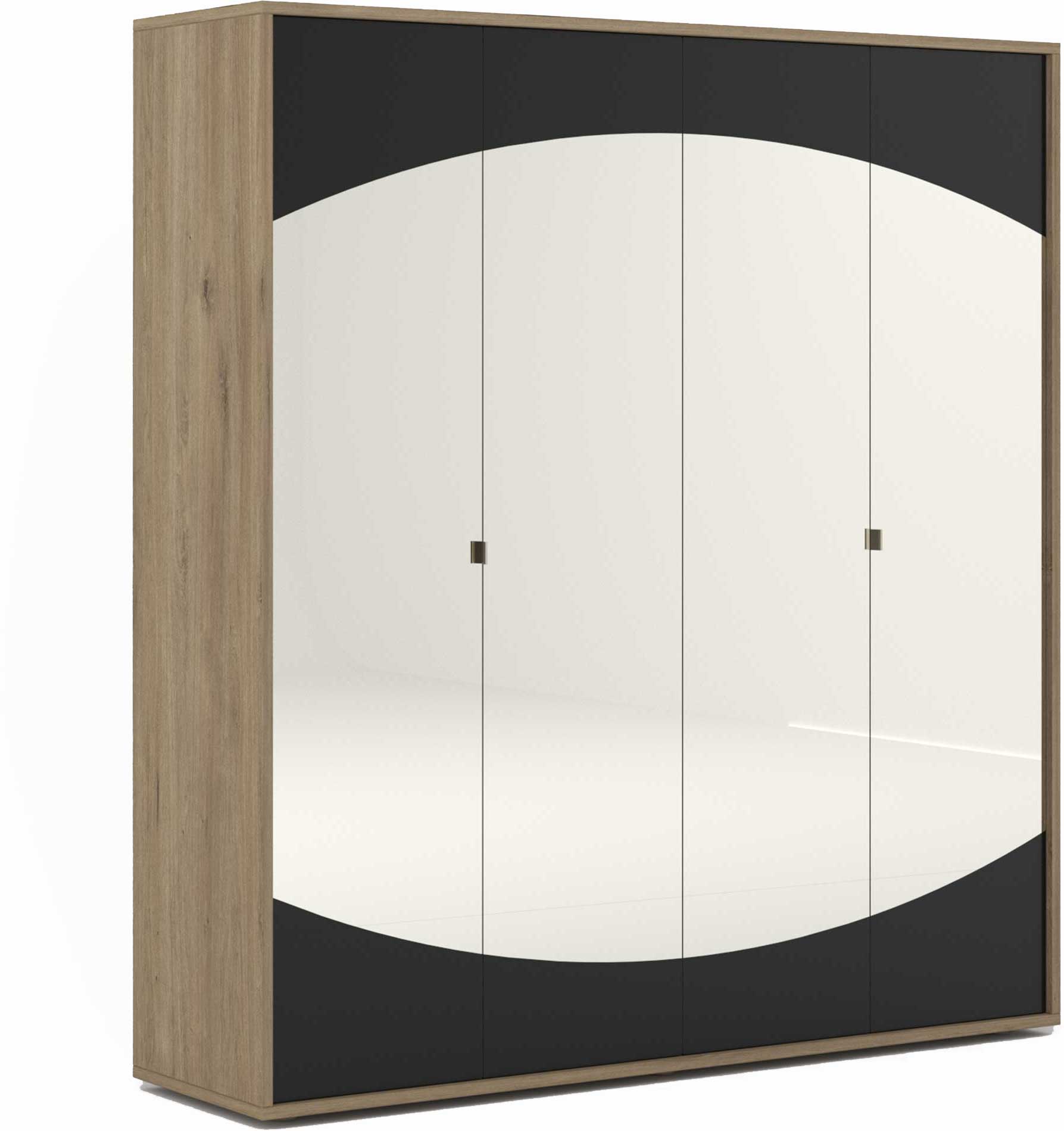 Armoire Avalon 200cm avec miroir 4 portes - chêne/noir - Image 7