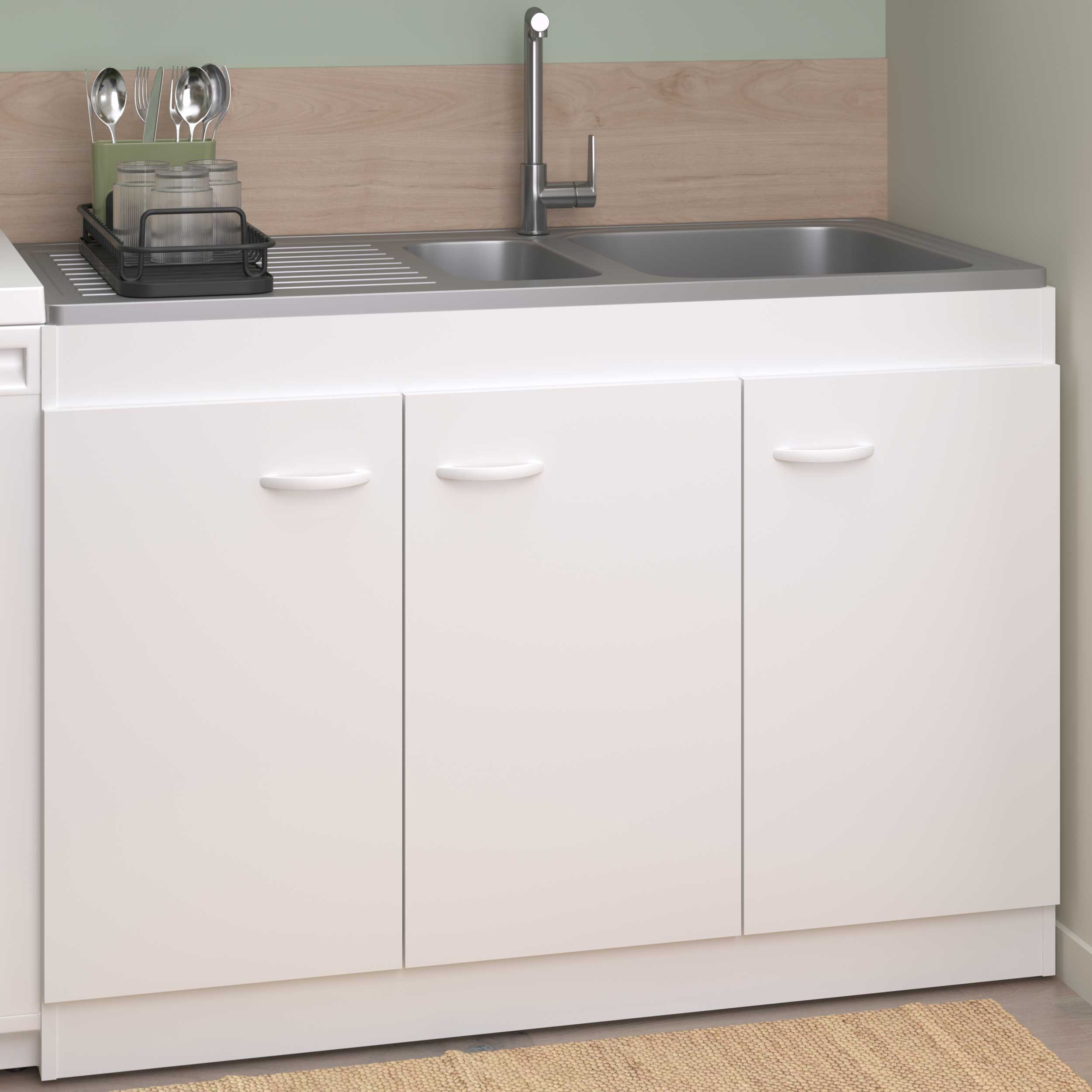 Armoire basse pour évier avec 3 portes (120 cm).
