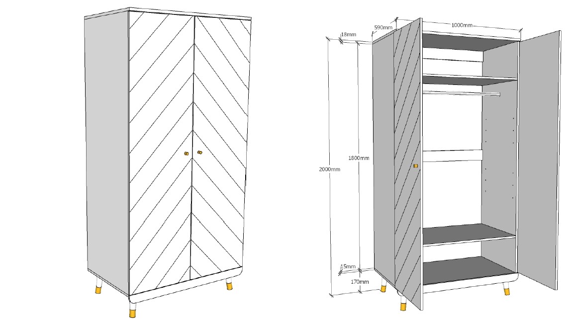 Armoire Billy 2 portes MDF - blanc/or - Image 3