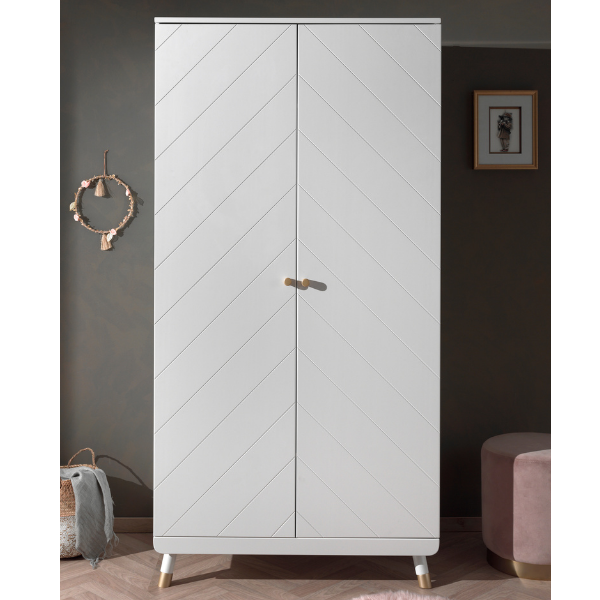 Armoire Billy 2 portes MDF - blanc/or