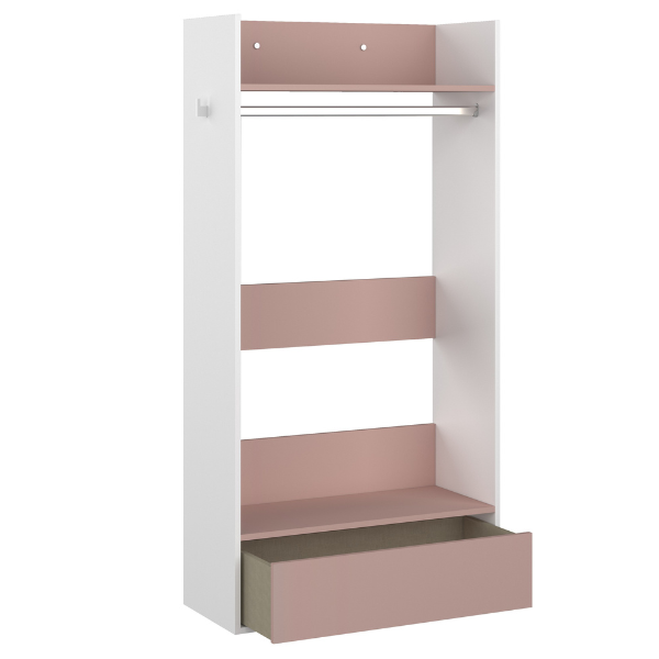 Armoire Bo0 avec tiroir, étagère à chapeaux et tringle à vêtements - blanc/ vieux rose - Image 5