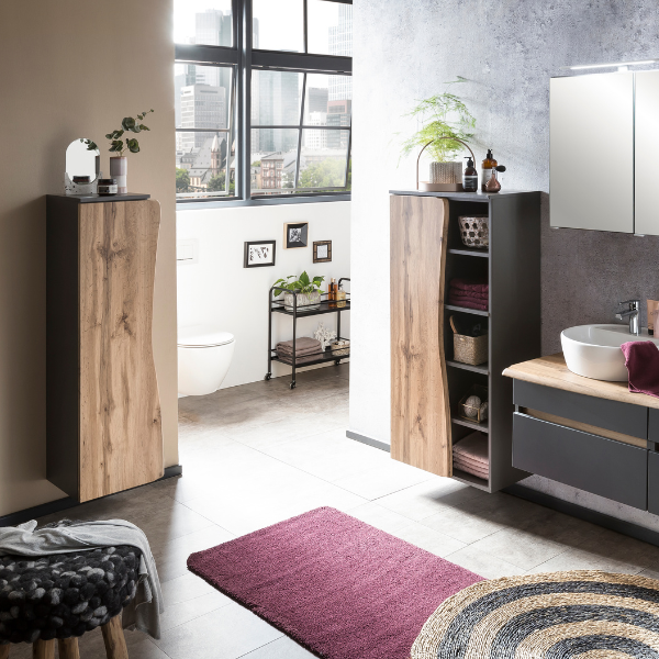 Armoire colonne Karan 37cm 1 porte - chêne/anthracite - Image 2