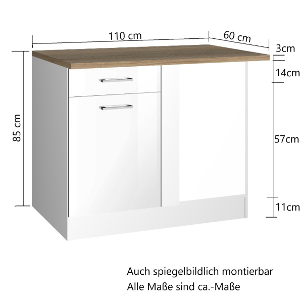 Armoire d'angle Ragnar 110cm avec porte & tiroir - blanc brillant/chêne - Image 6