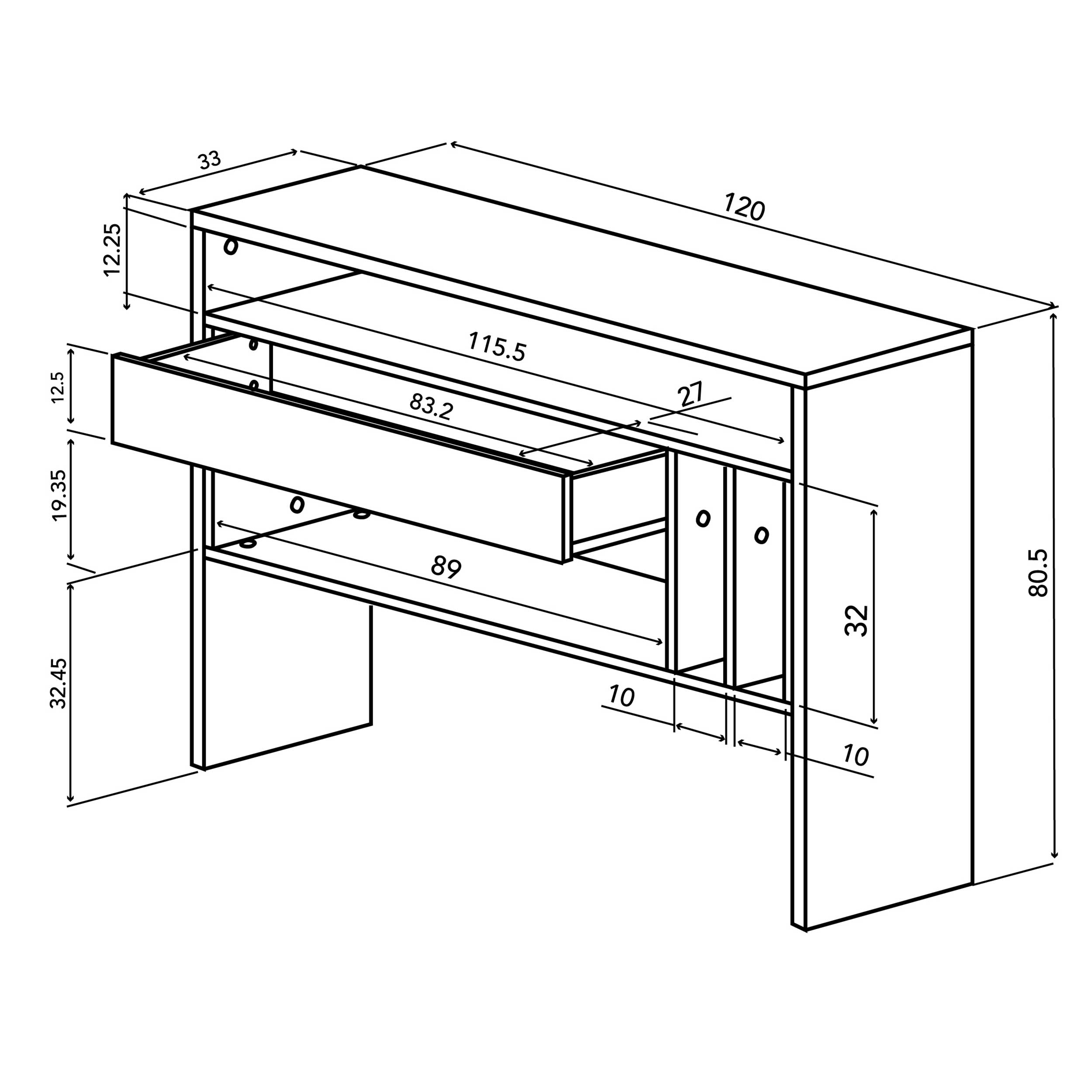 Armoire d'appoint Keros 120cm à 1 tiroir - chêne/noir - Image 2