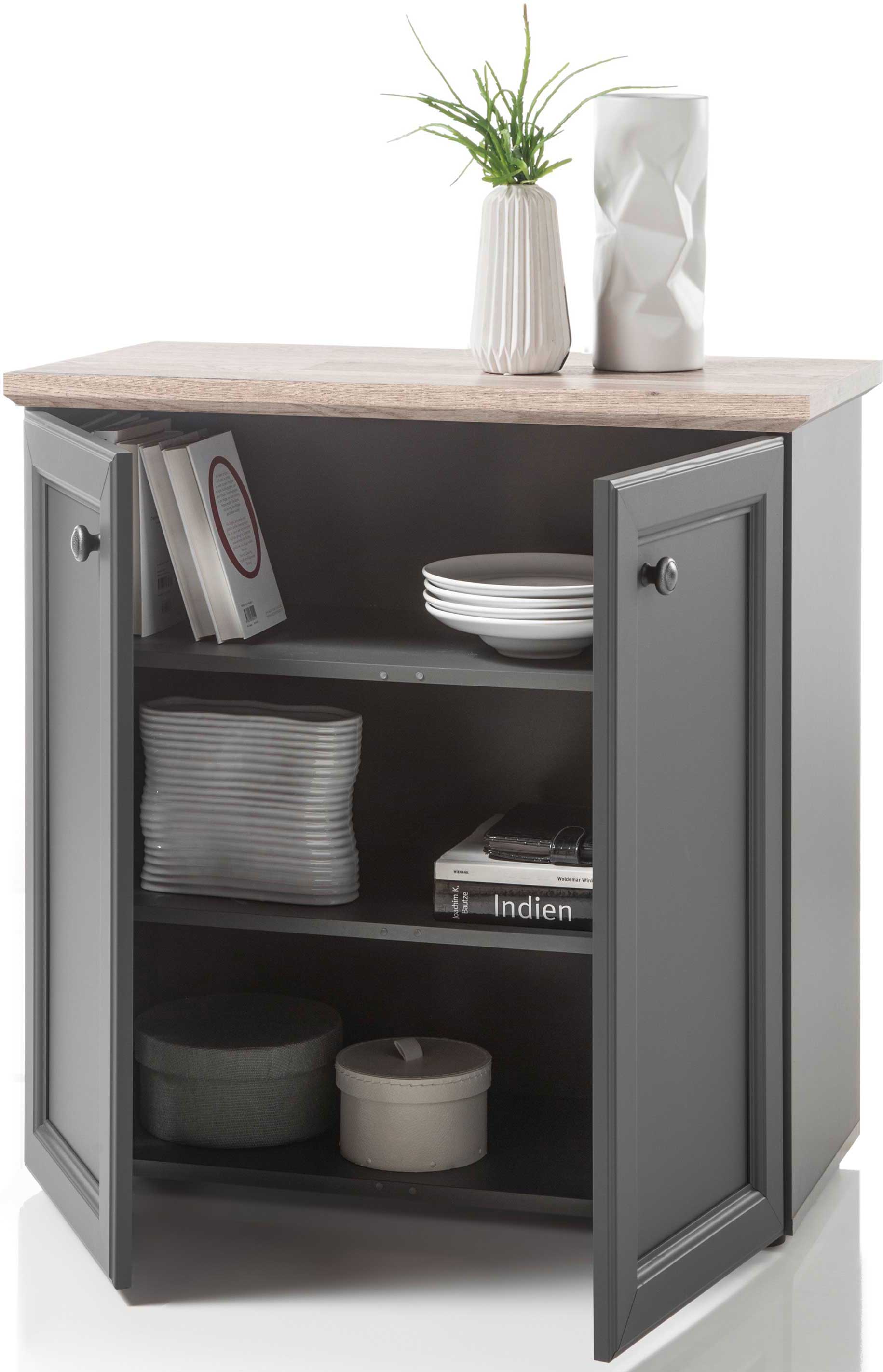 Armoire d'appoint Norah 82cm avec 2 portes - gris/brun