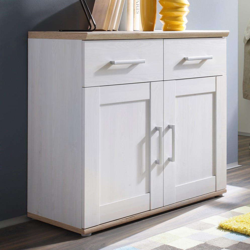 Armoire d'appoint Roman 93cm avec 2 portes & 2 tiroirs - blanc/brun - Image 1