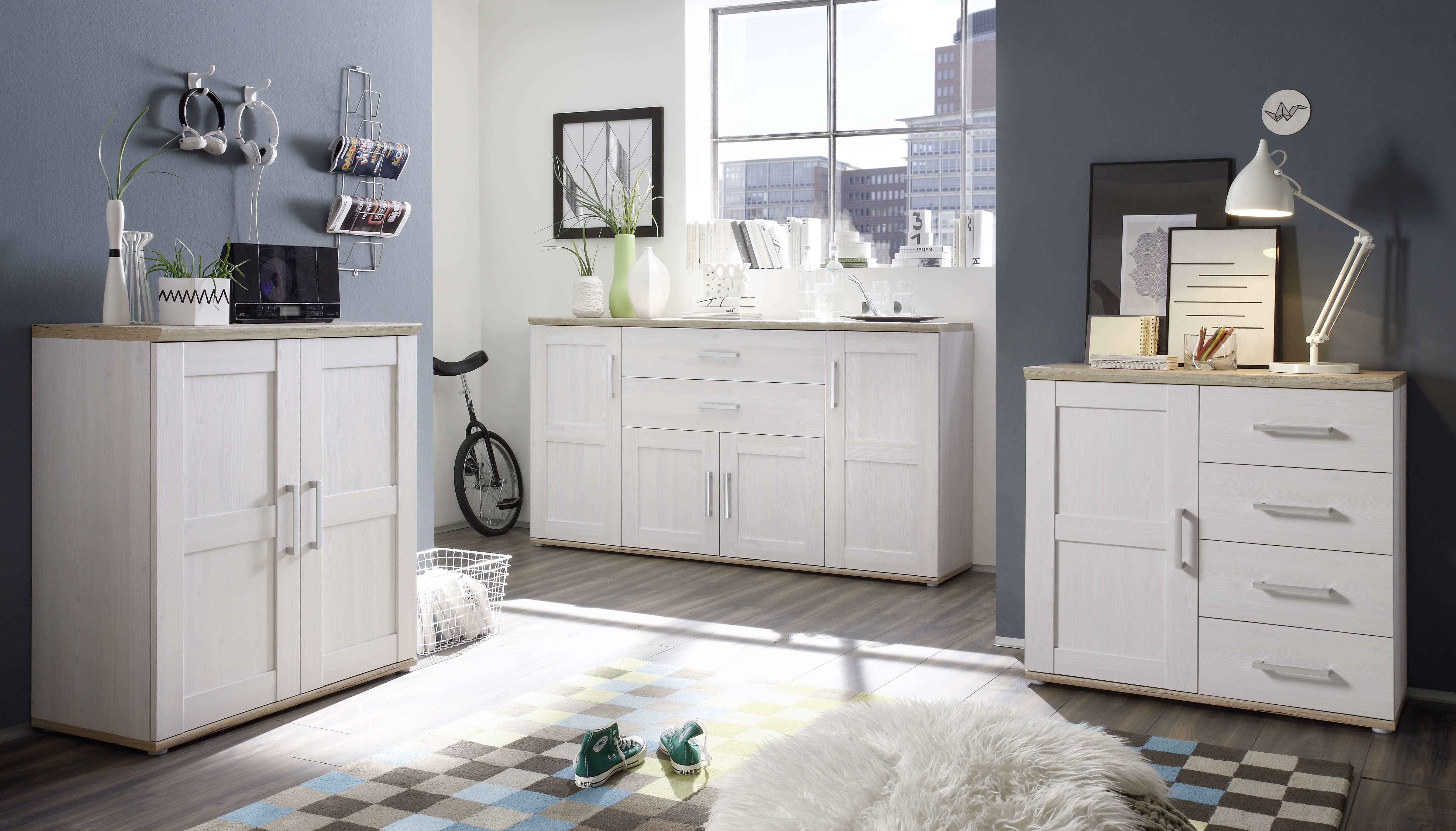 Armoire d'appoint Roman 93cm avec 2 portes - blanc/brun - Image 3