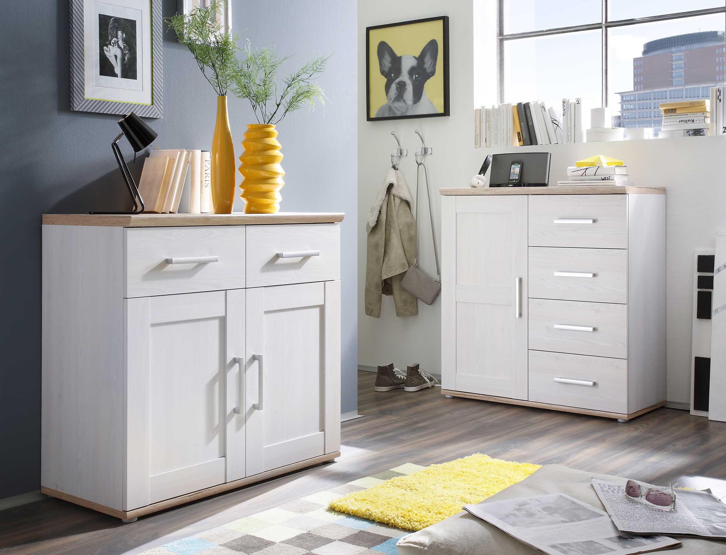 Armoire d'appoint Roman 93cm avec porte & 4 tiroirs - blanc/brun - Image 3