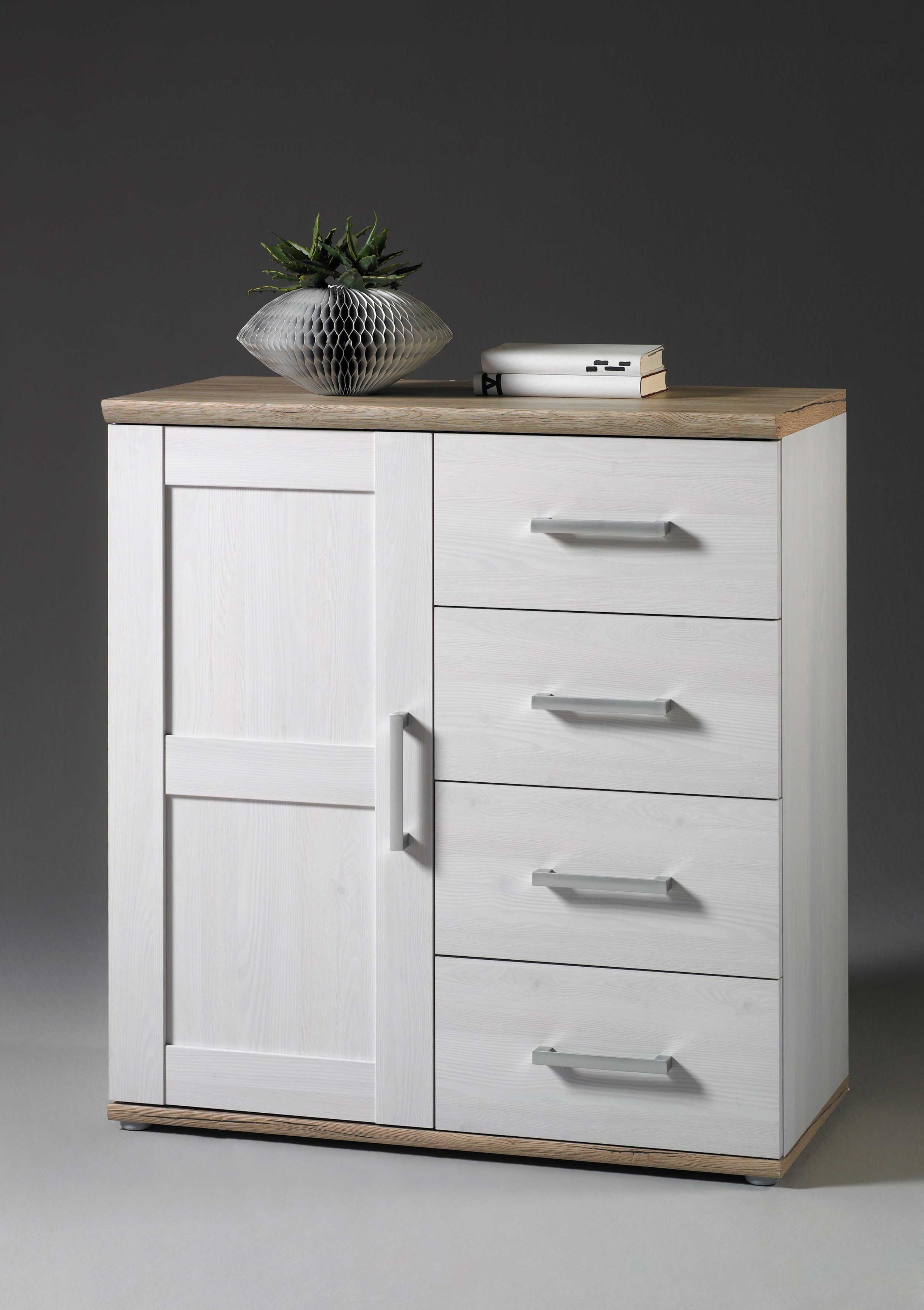 Armoire d'appoint Roman 93cm avec porte & 4 tiroirs - blanc/brun - Image 4